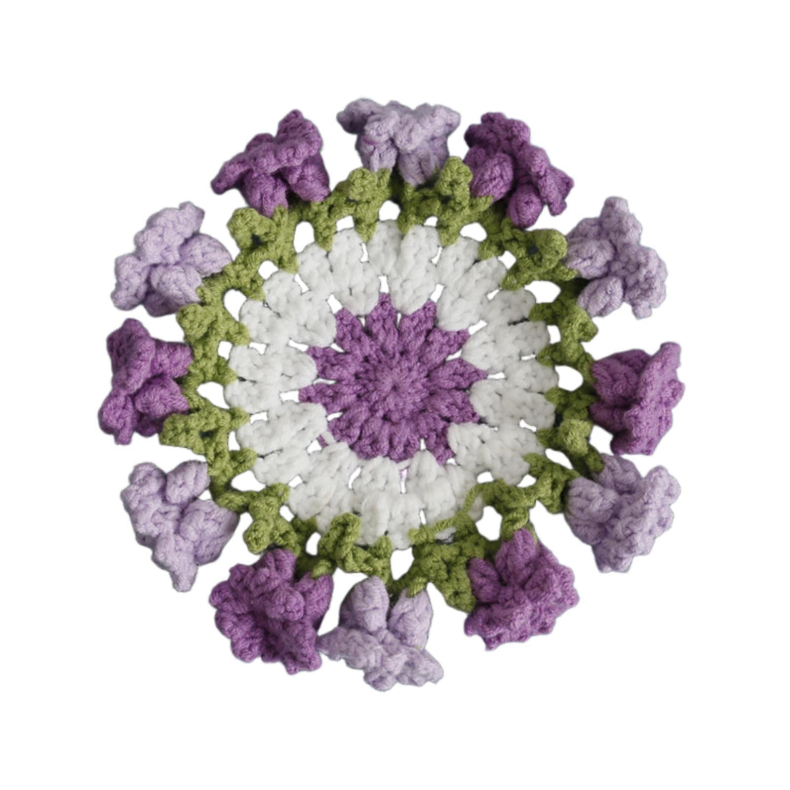Crochet Coaster Gift Coffee Table Protector for Dining Room Countertop Decor Purple