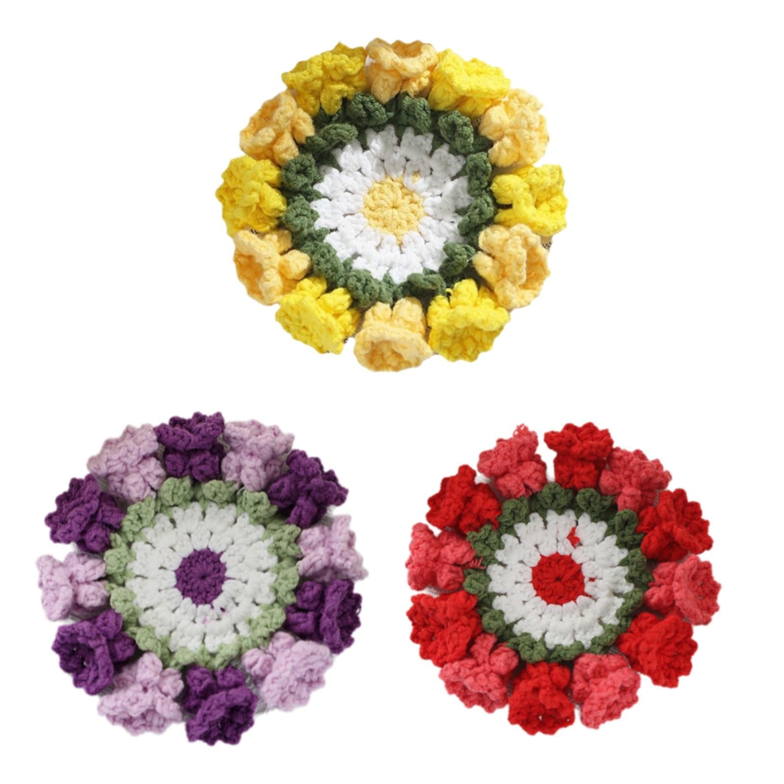 Crochet Coaster Cute Knitted Flower Coaster for Living Room Dining Room Cafe Yellow