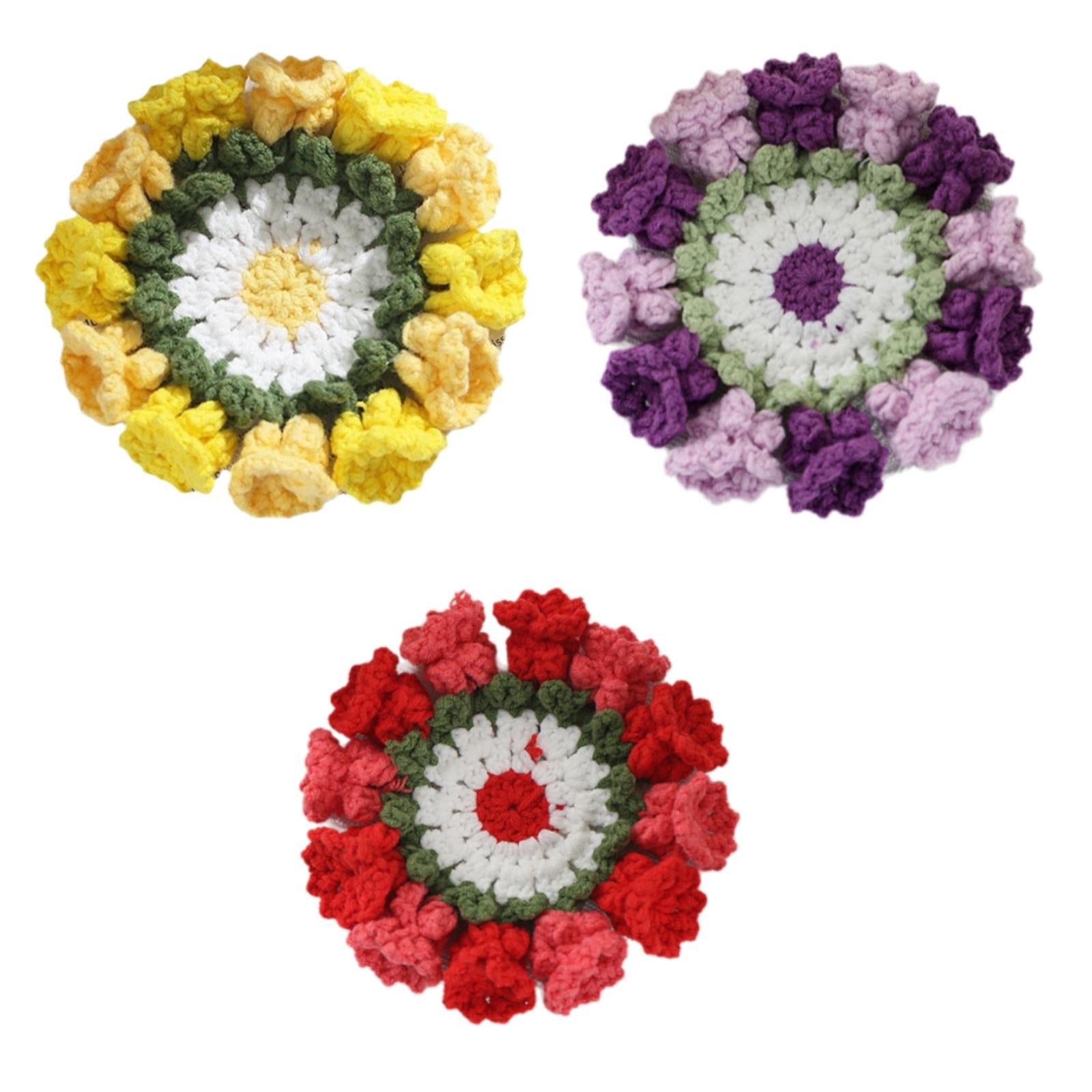 Crochet Coaster Cute Knitted Flower Coaster for Living Room Dining Room Cafe Yellow