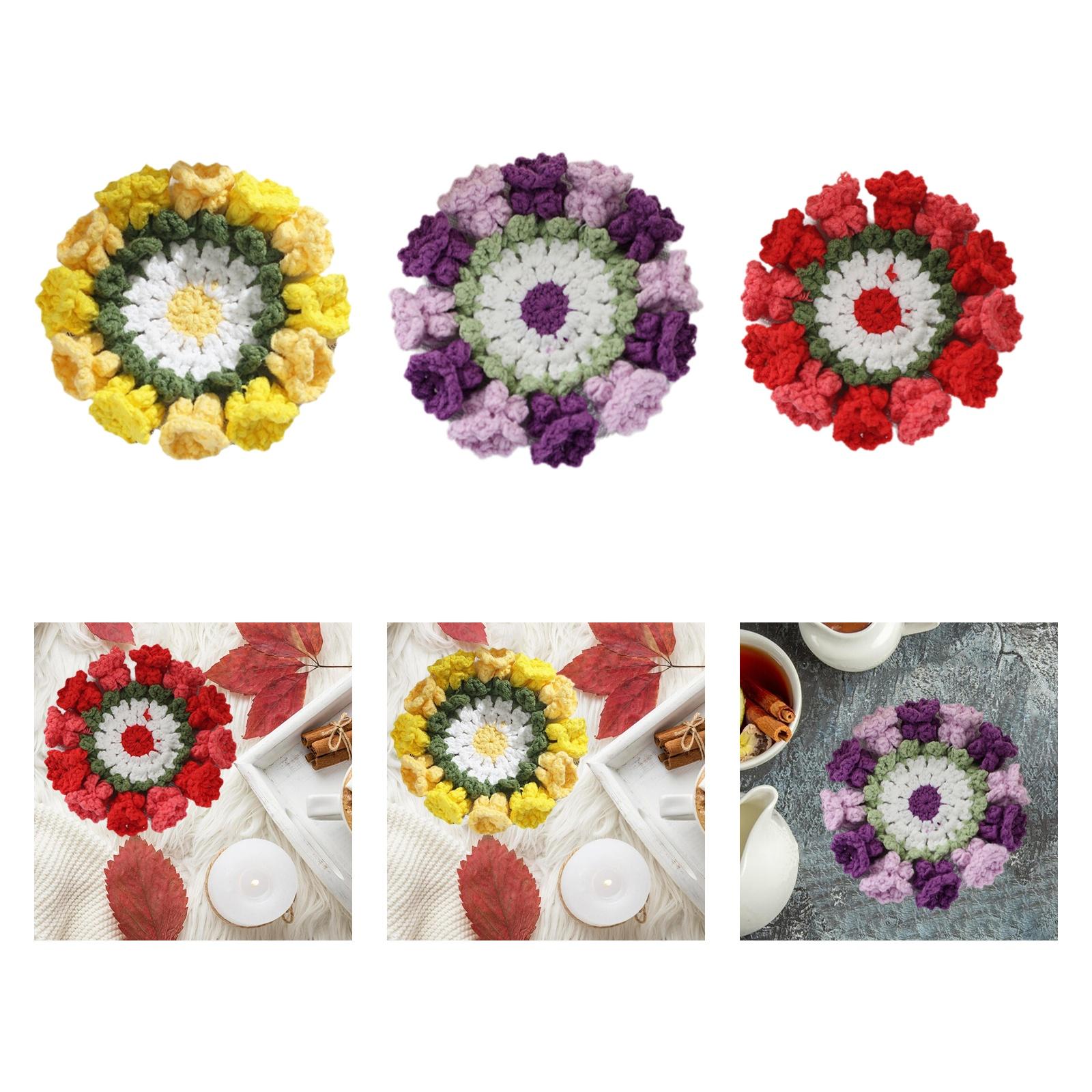 Crochet Coaster Cute Knitted Flower Coaster for Living Room Dining Room Cafe Yellow