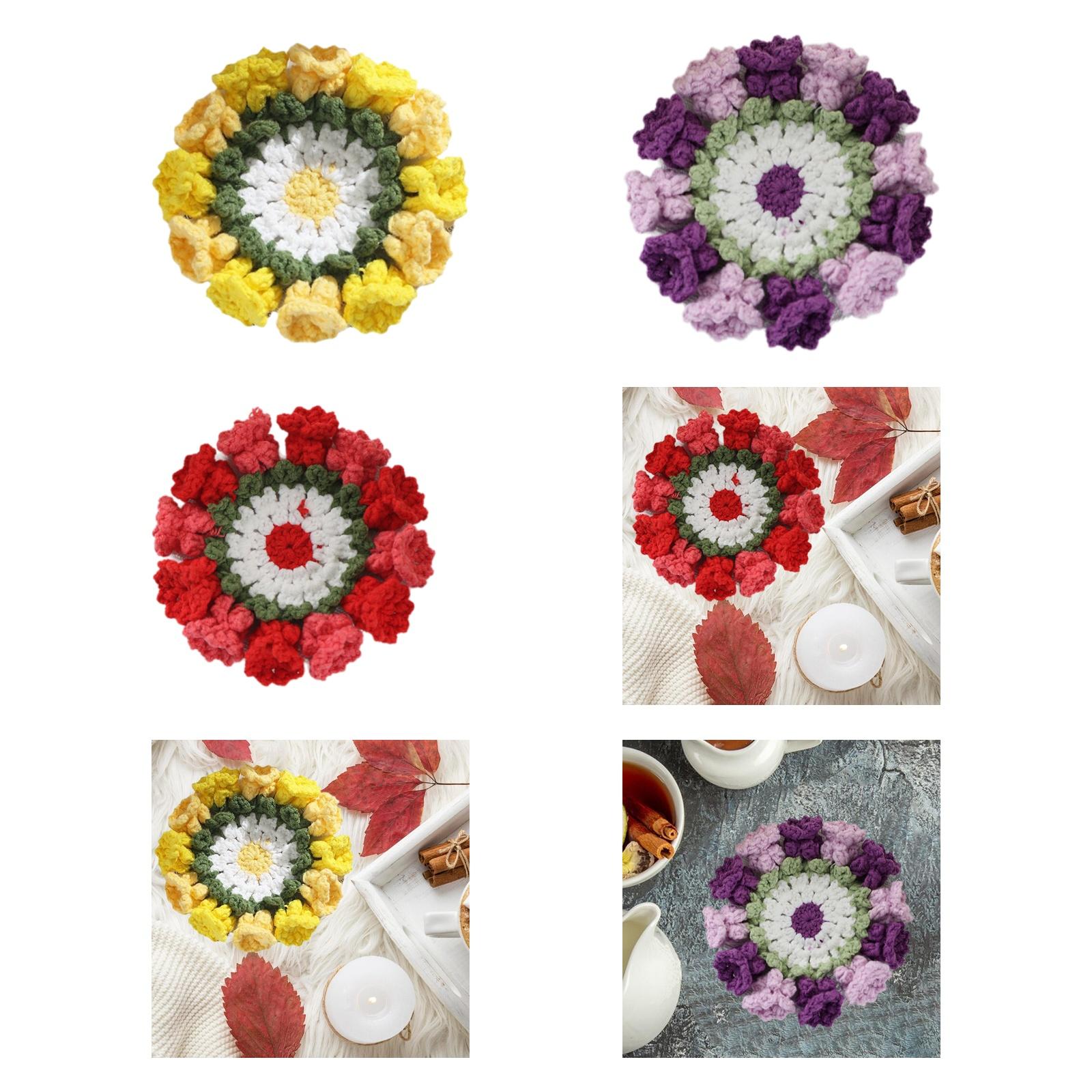 Crochet Coaster Cute Knitted Flower Coaster for Living Room Dining Room Cafe Yellow