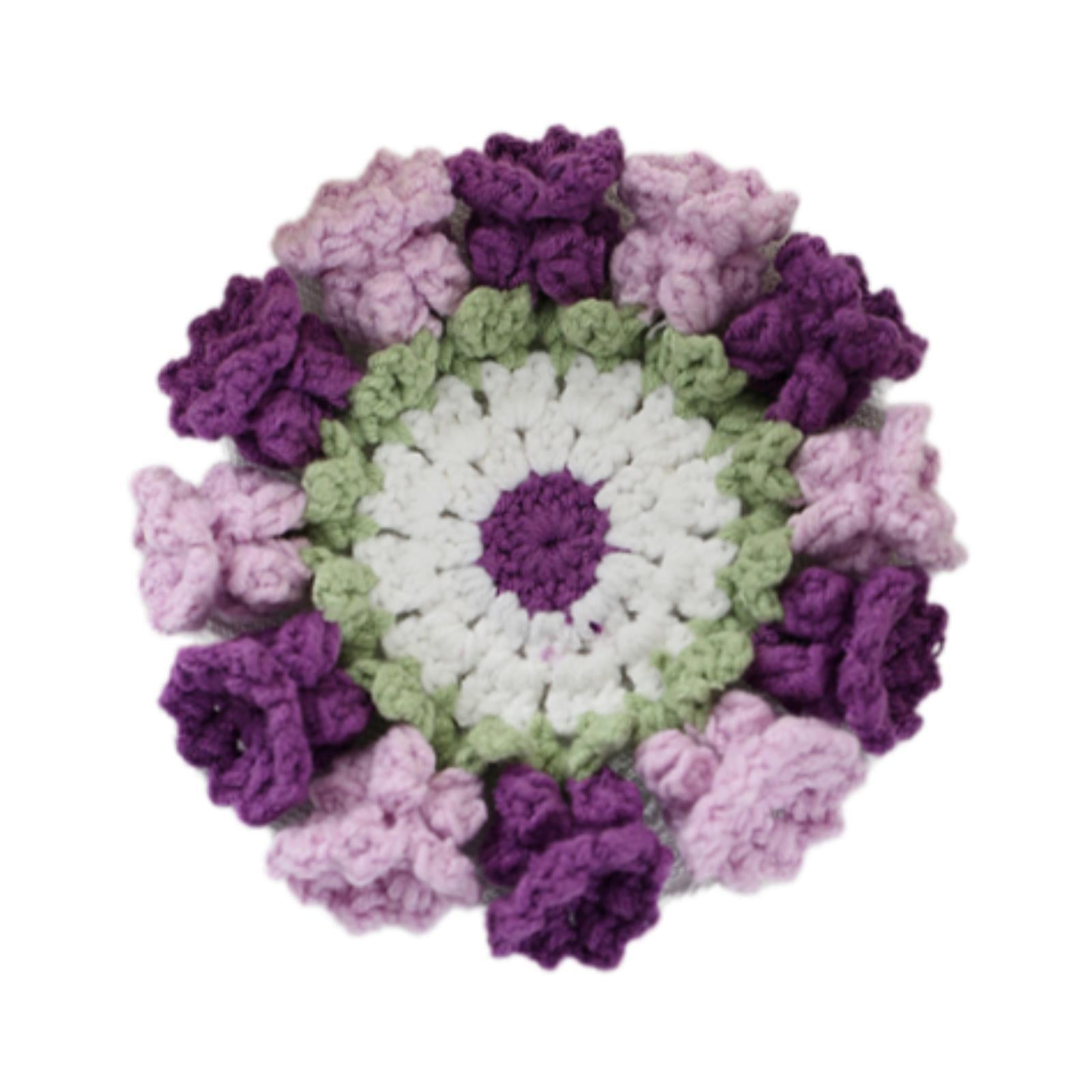 Crochet Coaster Cute Knitted Flower Coaster for Living Room Dining Room Cafe Purple