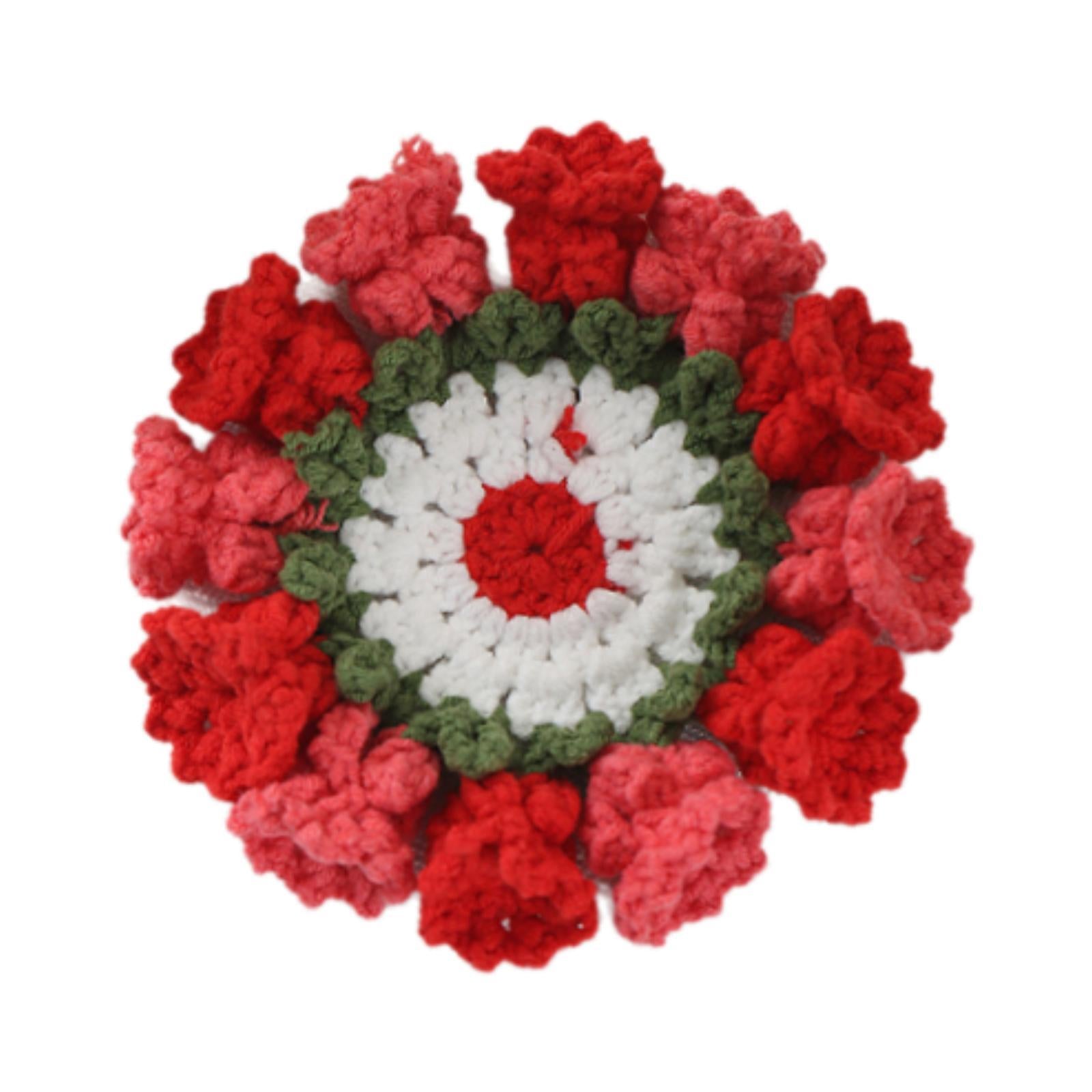 Crochet Coaster Cute Knitted Flower Coaster for Living Room Dining Room Cafe Red