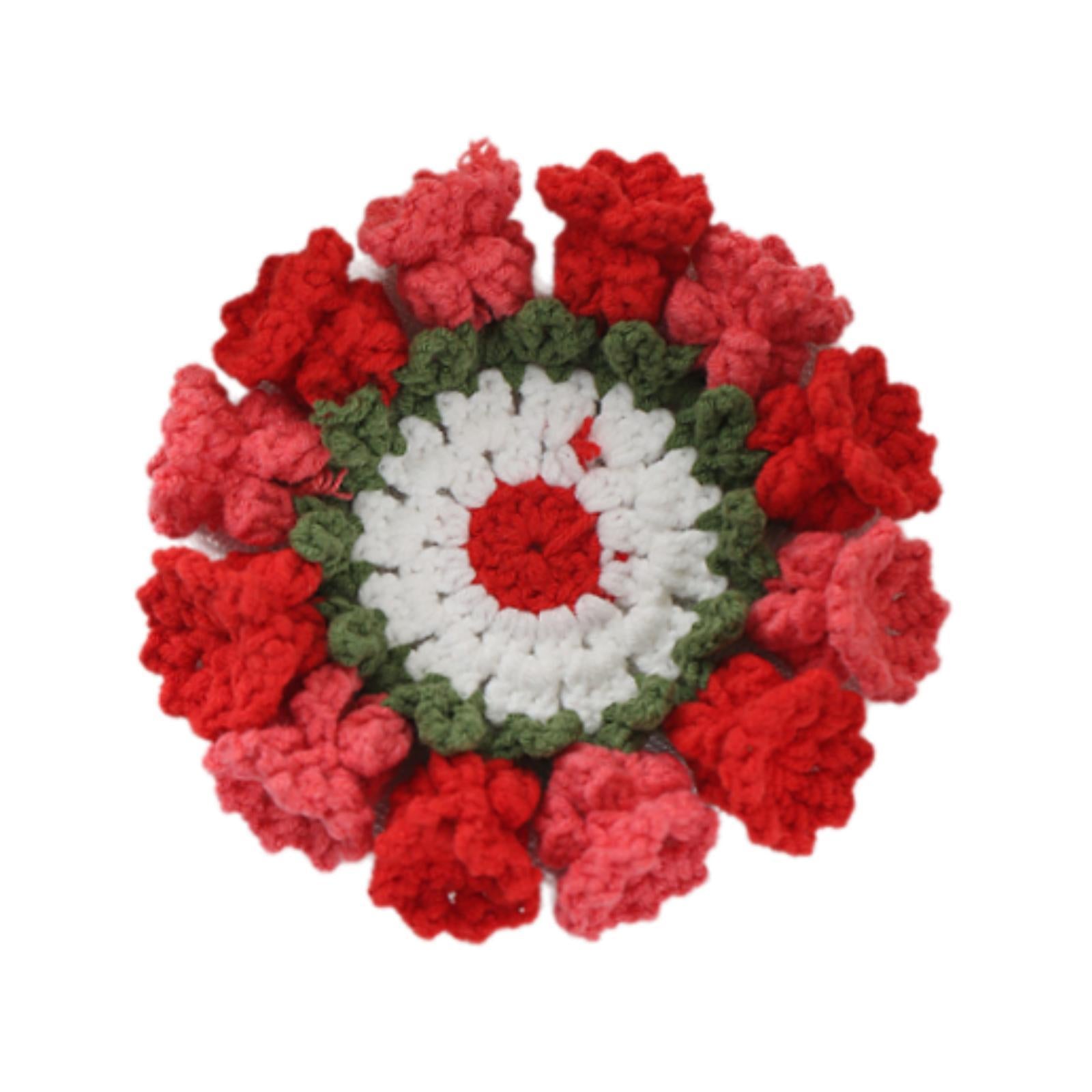 Crochet Coaster Cute Knitted Flower Coaster for Living Room Dining Room Cafe Red