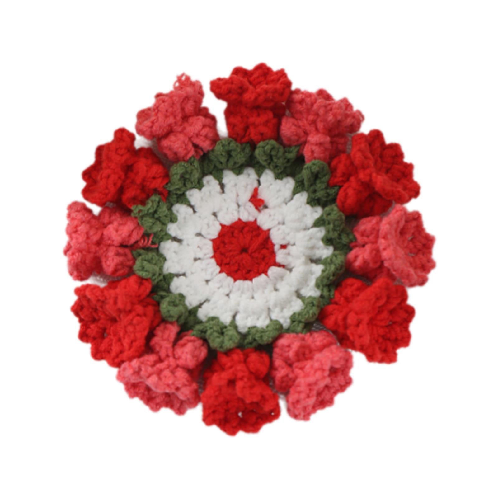 Crochet Coaster Cute Knitted Flower Coaster for Living Room Dining Room Cafe Red