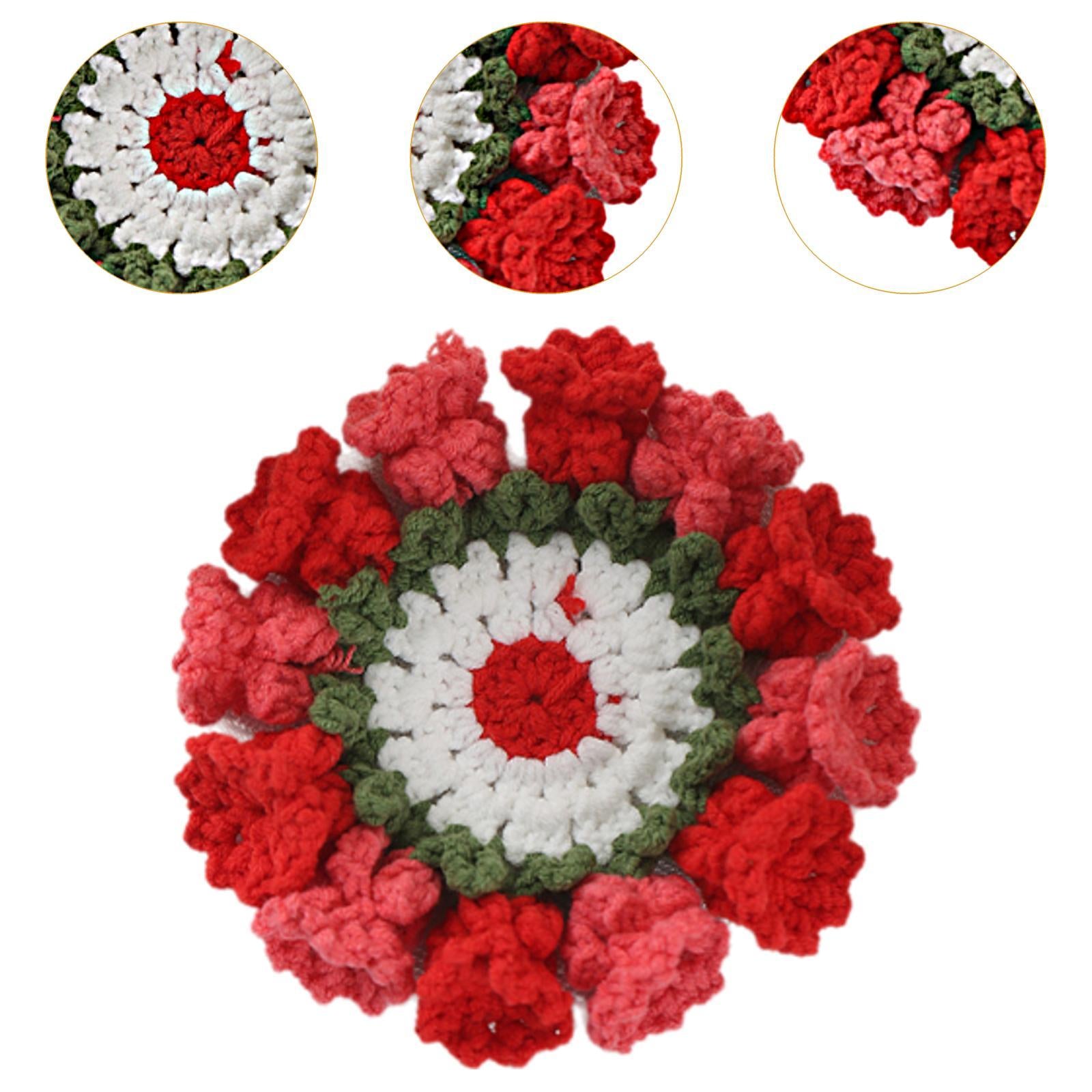 Crochet Coaster Cute Knitted Flower Coaster for Living Room Dining Room Cafe Red