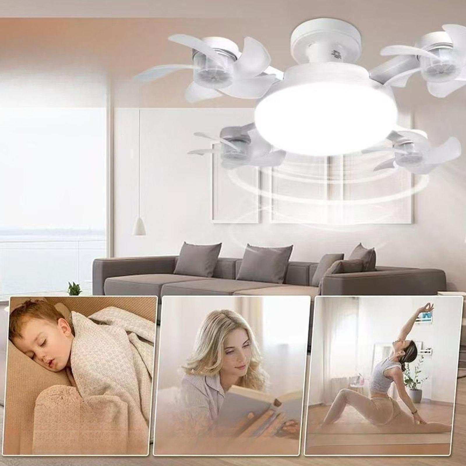 Ceiling Fan with Light Remote Control Lamp for Entryway Living Room Bathroom 4 Heads Fan 55cm