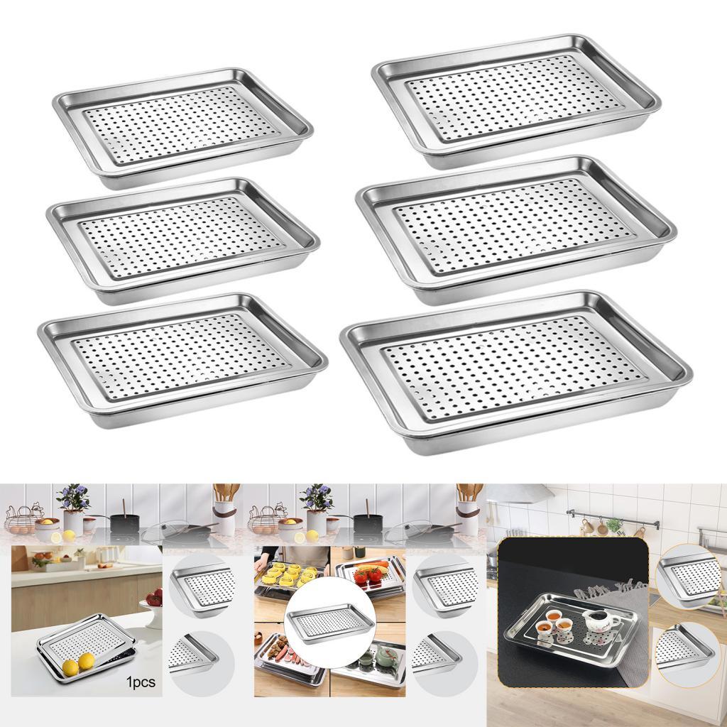 Tea Serving Tray Draining Water Stainless Steel Teacup Tray for Home Kitchen 27cmx20cm
