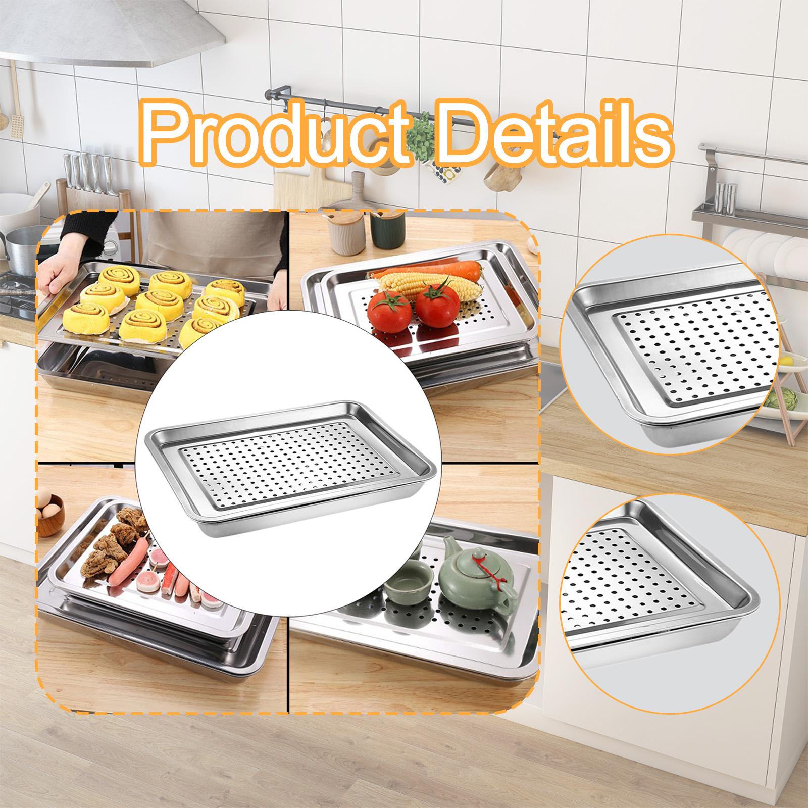 Tea Serving Tray Draining Water Stainless Steel Teacup Tray for Home Kitchen 40cmx30cm