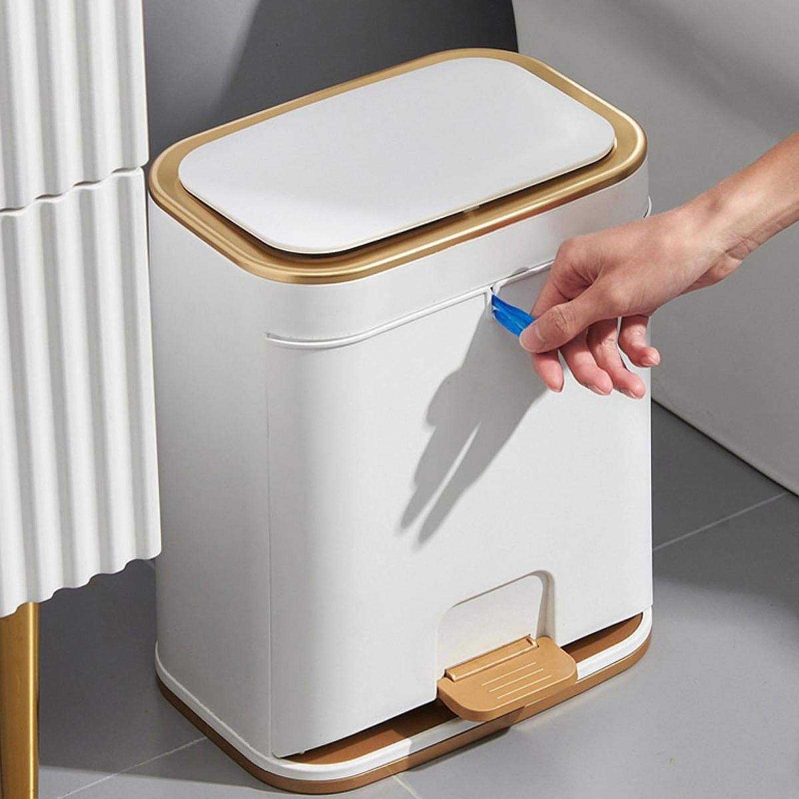 Trash Can with Lid Foot Pedal Rectangle Trash Bin for Dorm Study Room Toilet Gold