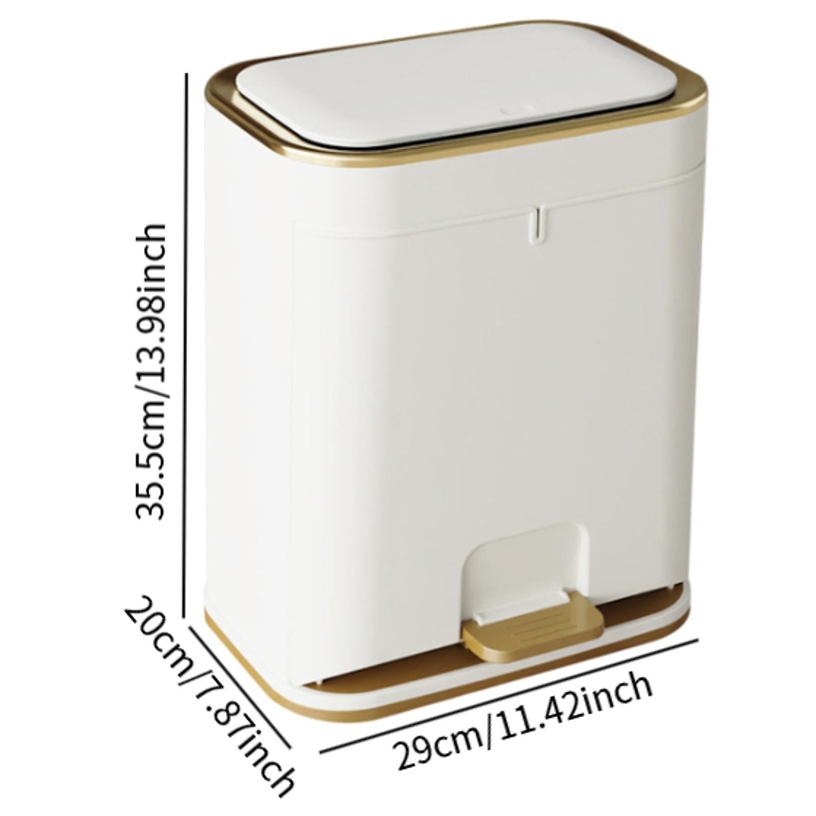 Trash Can with Lid Foot Pedal Rectangle Trash Bin for Dorm Study Room Toilet Gold