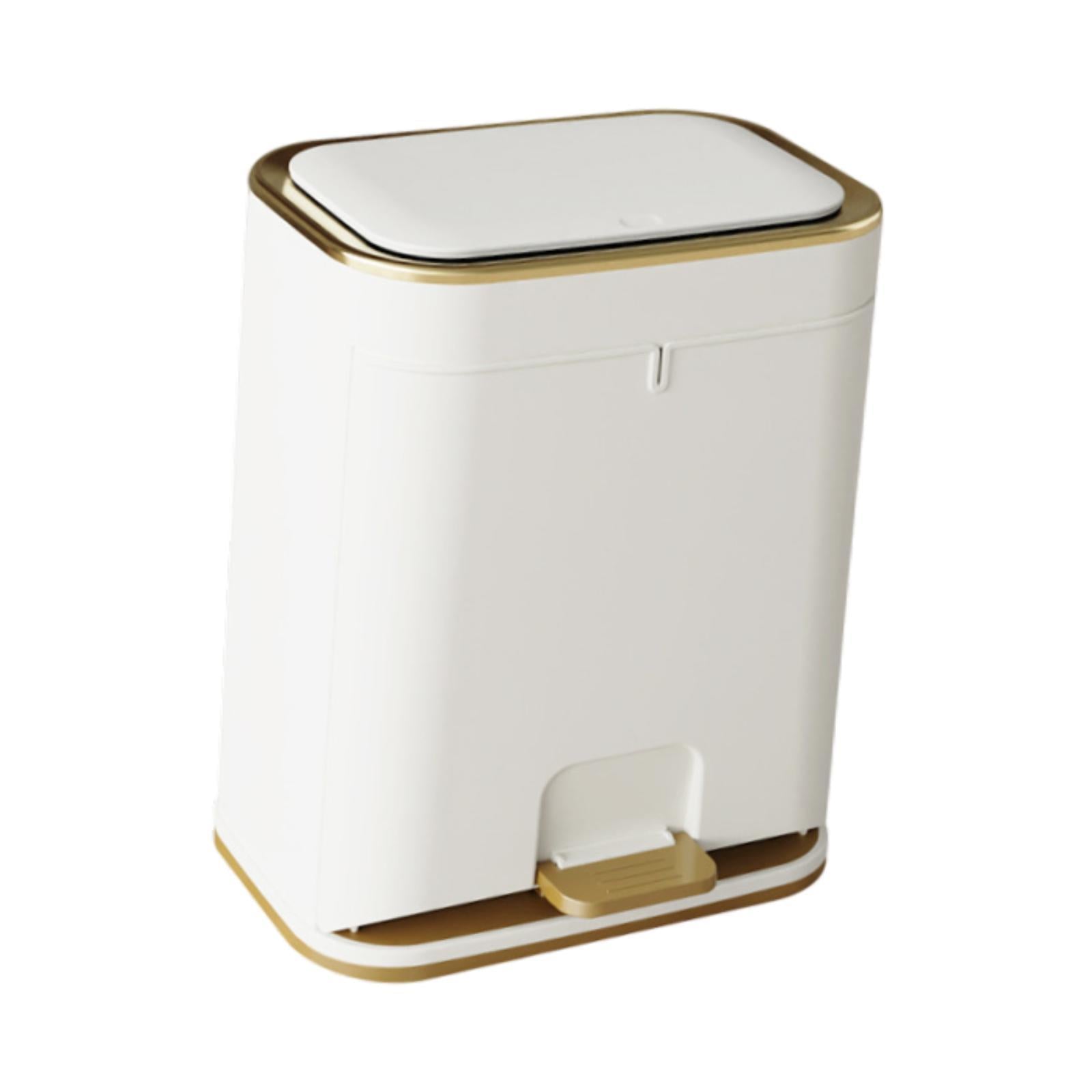 Trash Can with Lid Foot Pedal Rectangle Trash Bin for Dorm Study Room Toilet Gold