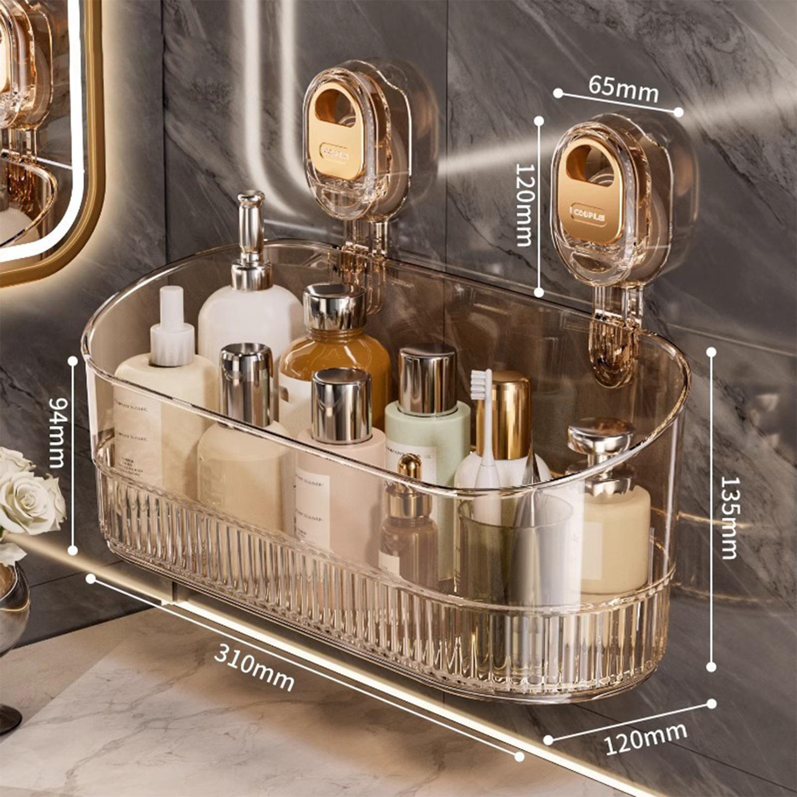 Suction Cup Shower Shelf Simple Storage Rack for Kitchen Toilet Laundry Room Brown