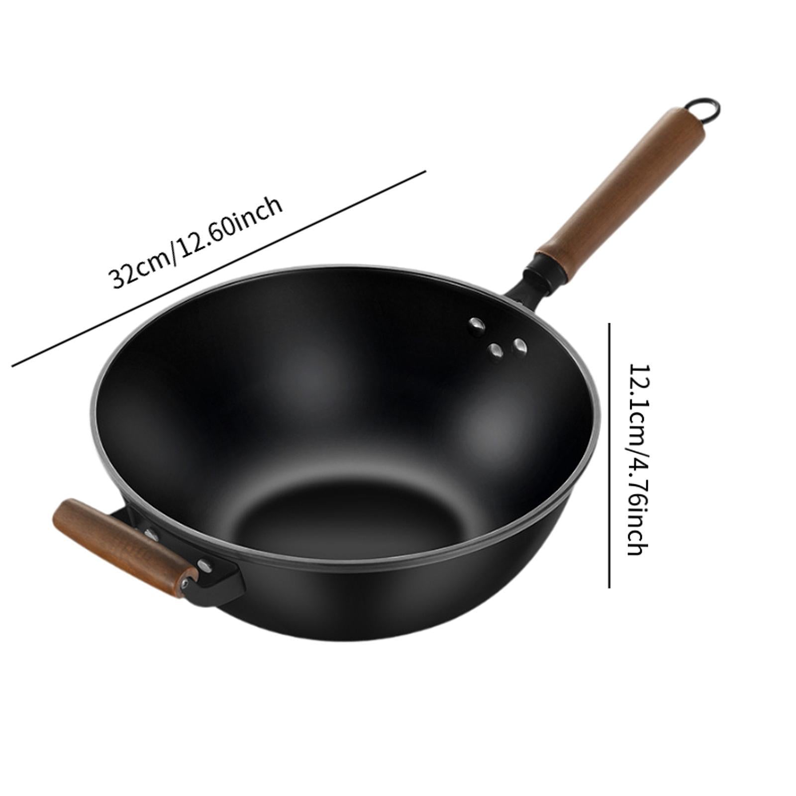 Iron Wok No Coating Cookware for Electric Induction Gas Stoves Wooden Handle Diameter 32cm