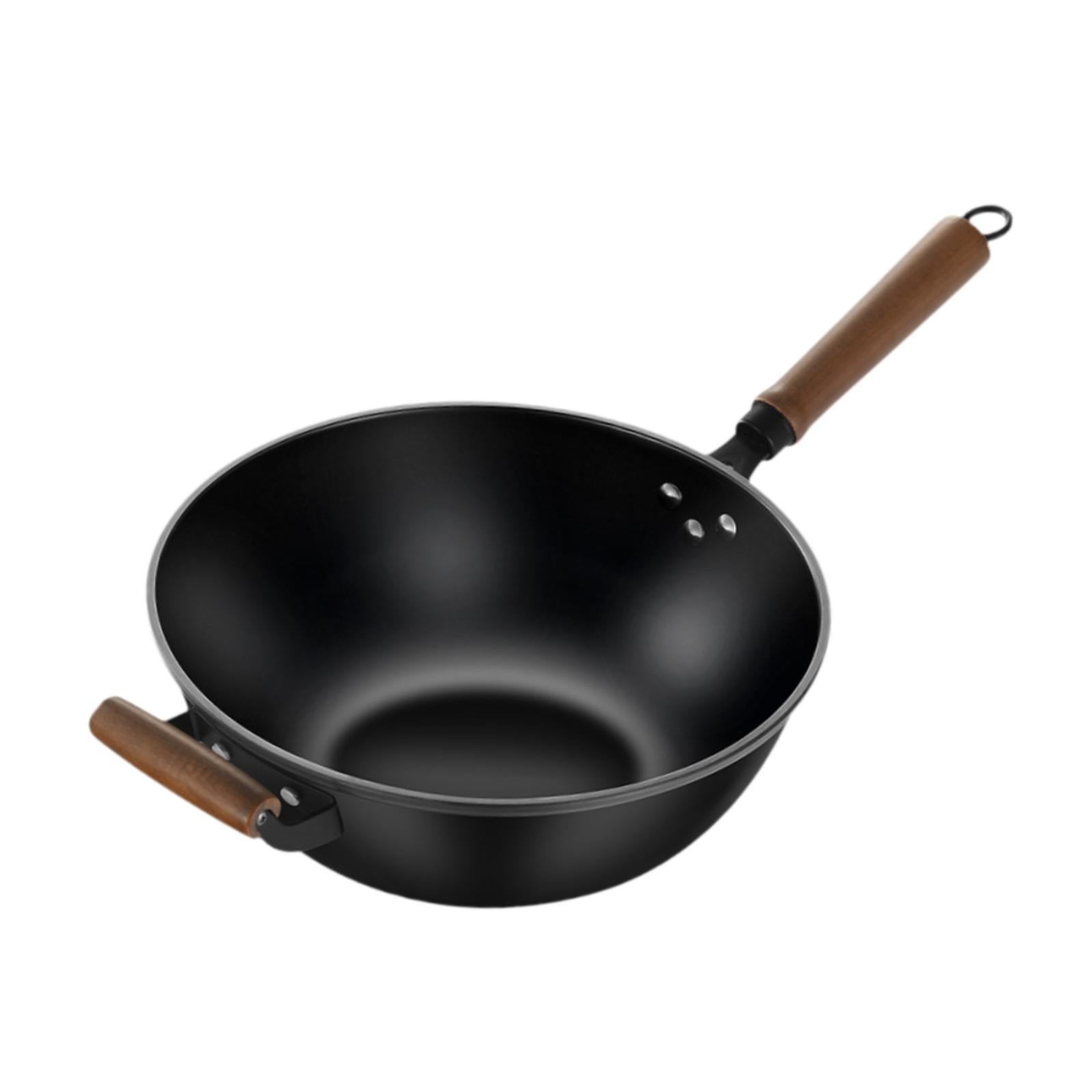 Iron Wok No Coating Cookware for Electric Induction Gas Stoves Wooden Handle Diameter 32cm