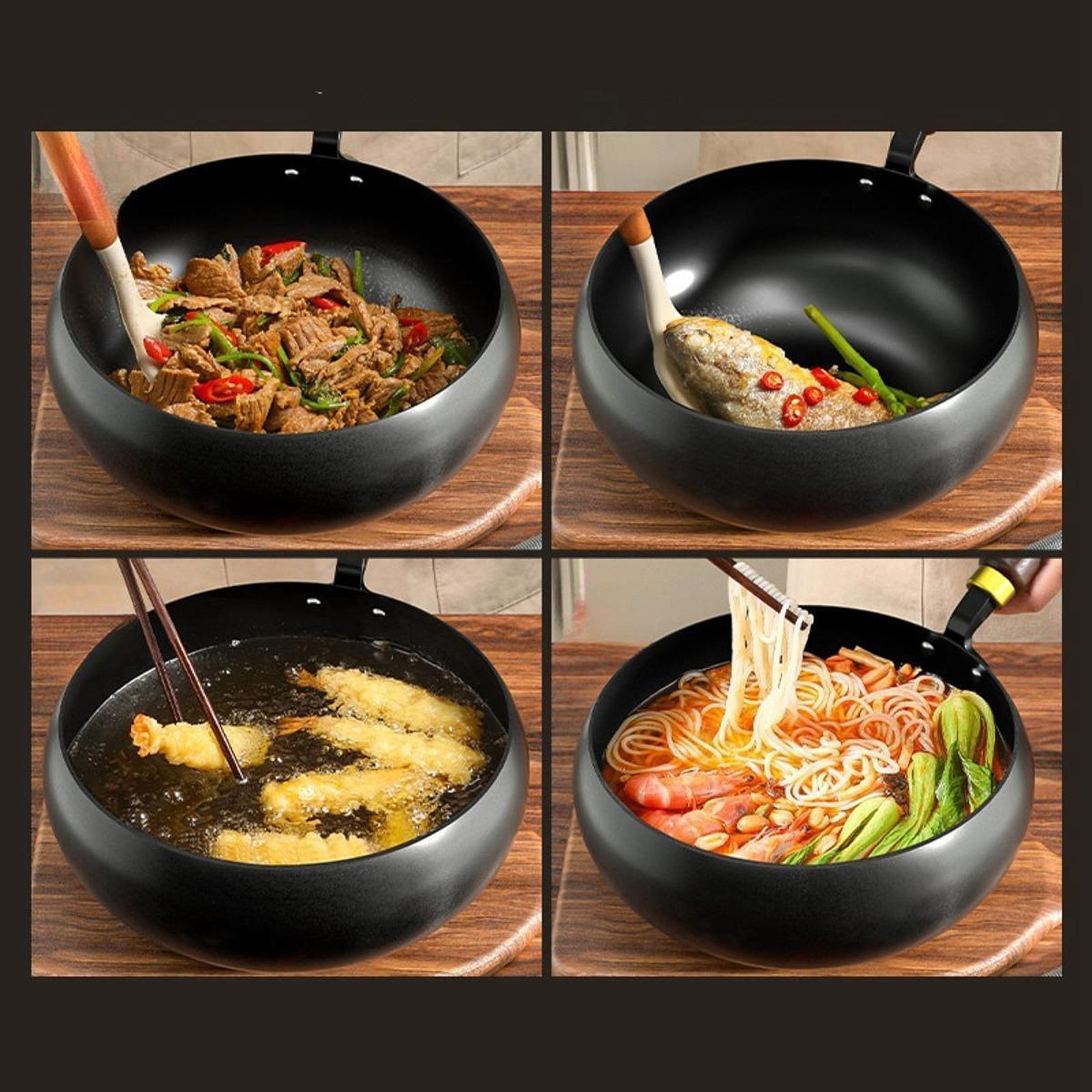 Cast Iron Pan Cookware Traditional Large Belly Wok for Camping Hotel Kitchen L