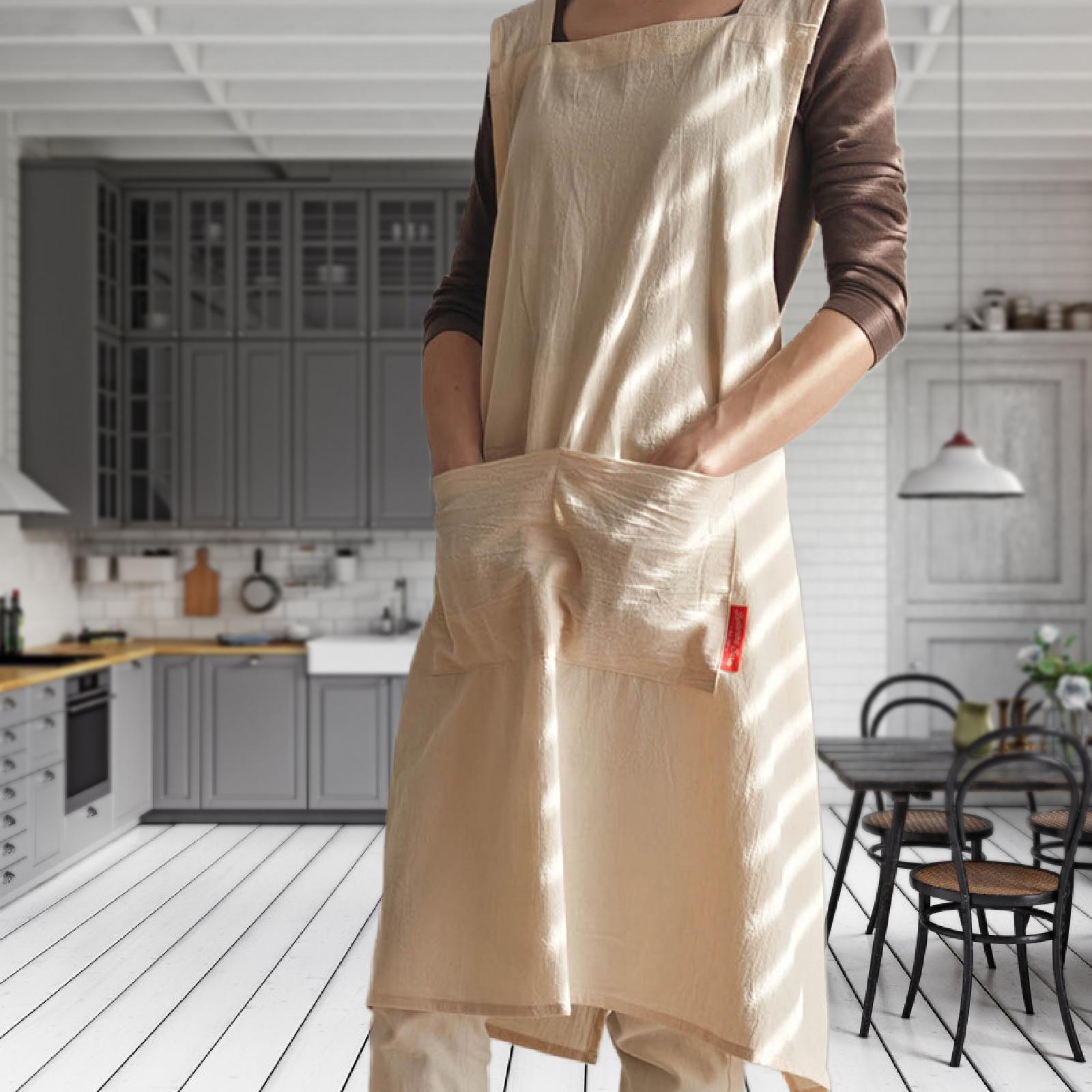 Cotton Apron for Women Men Practical Bib Apron for Gardening Cooking Kitchen