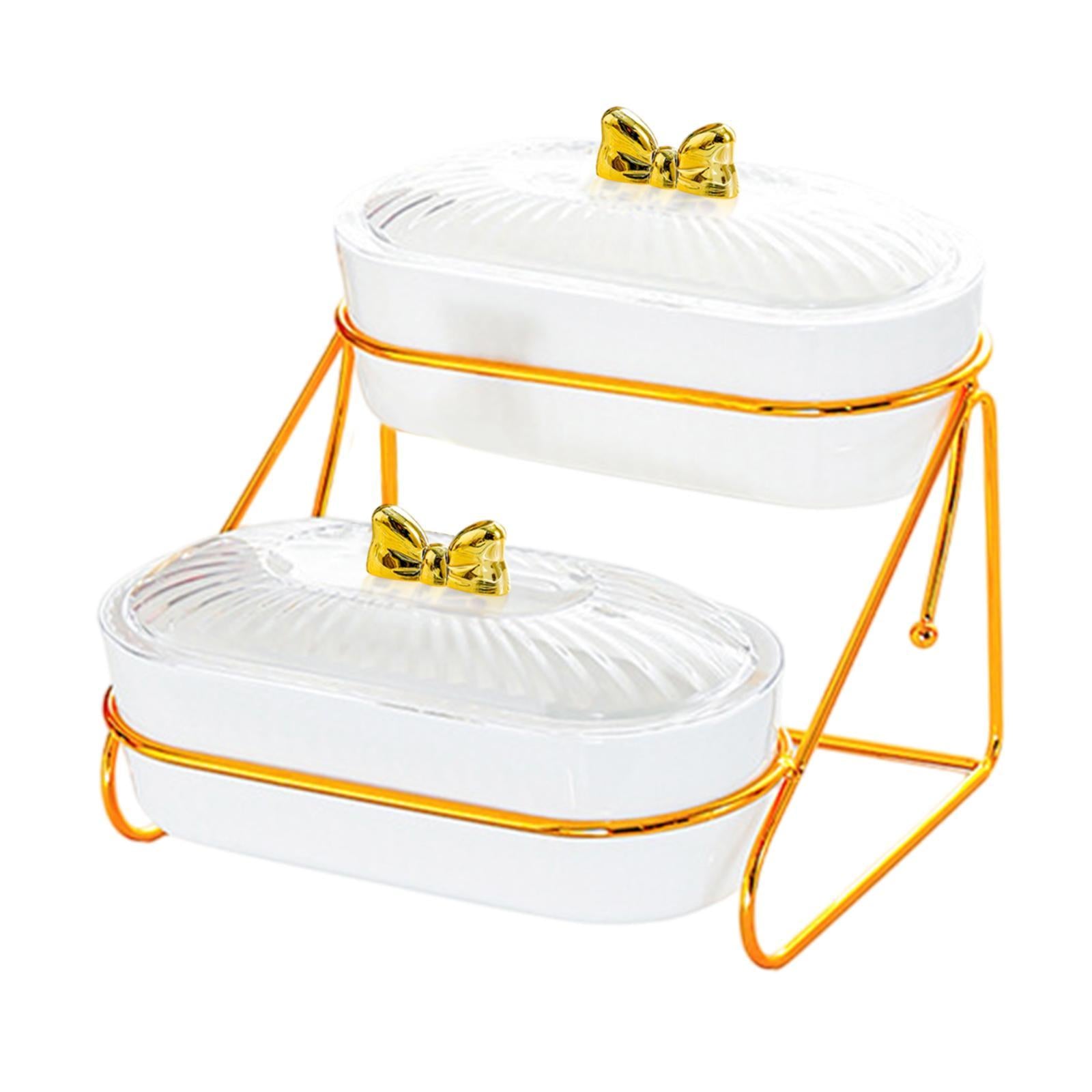 Serving Tray Easy to Clean Stylish Food Container for Snacks Cookies Dessert 2 Layers White