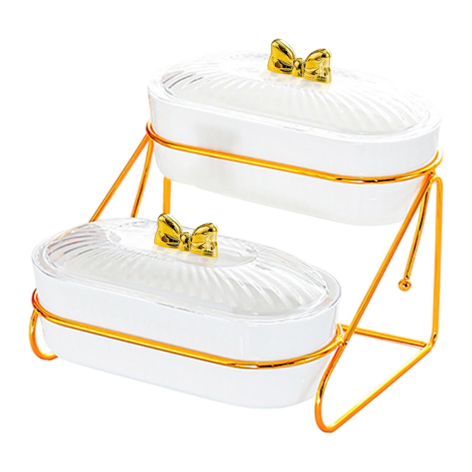 Serving Tray Easy to Clean Stylish Food Container for Snacks Cookies Dessert 2 Layers White
