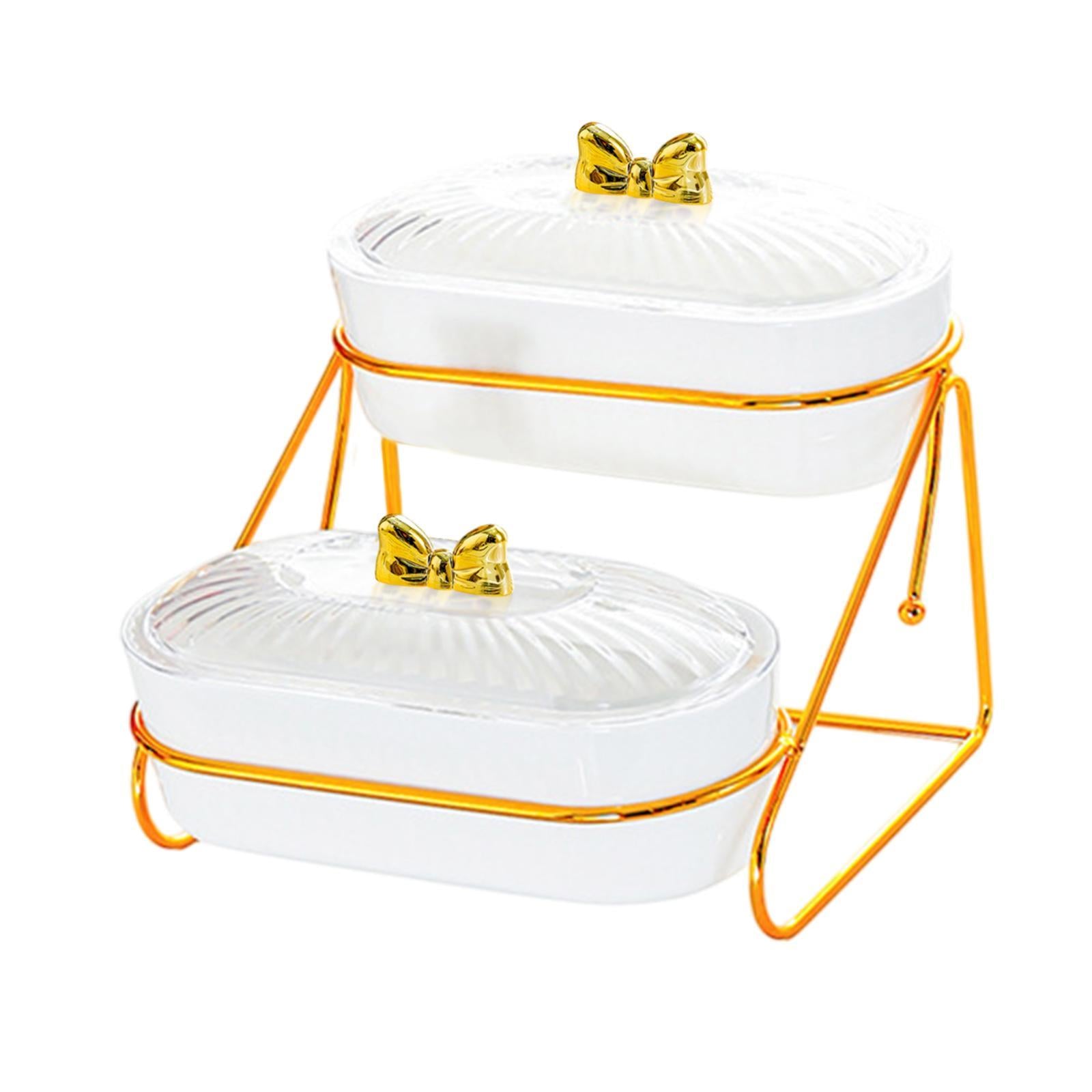 Serving Tray Easy to Clean Stylish Food Container for Snacks Cookies Dessert 2 Layers White