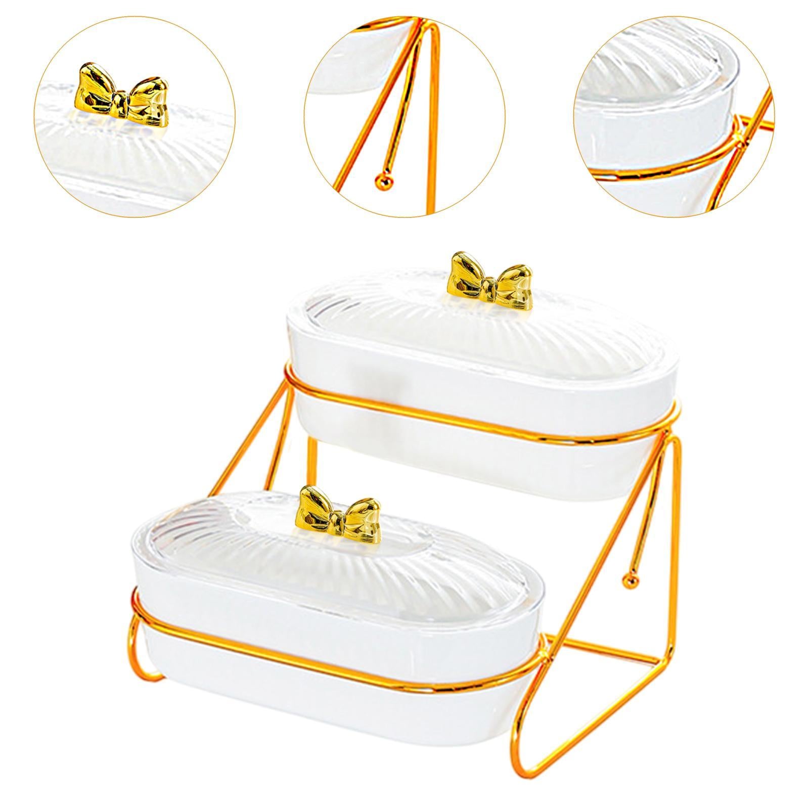 Serving Tray Easy to Clean Stylish Food Container for Snacks Cookies Dessert 2 Layers White