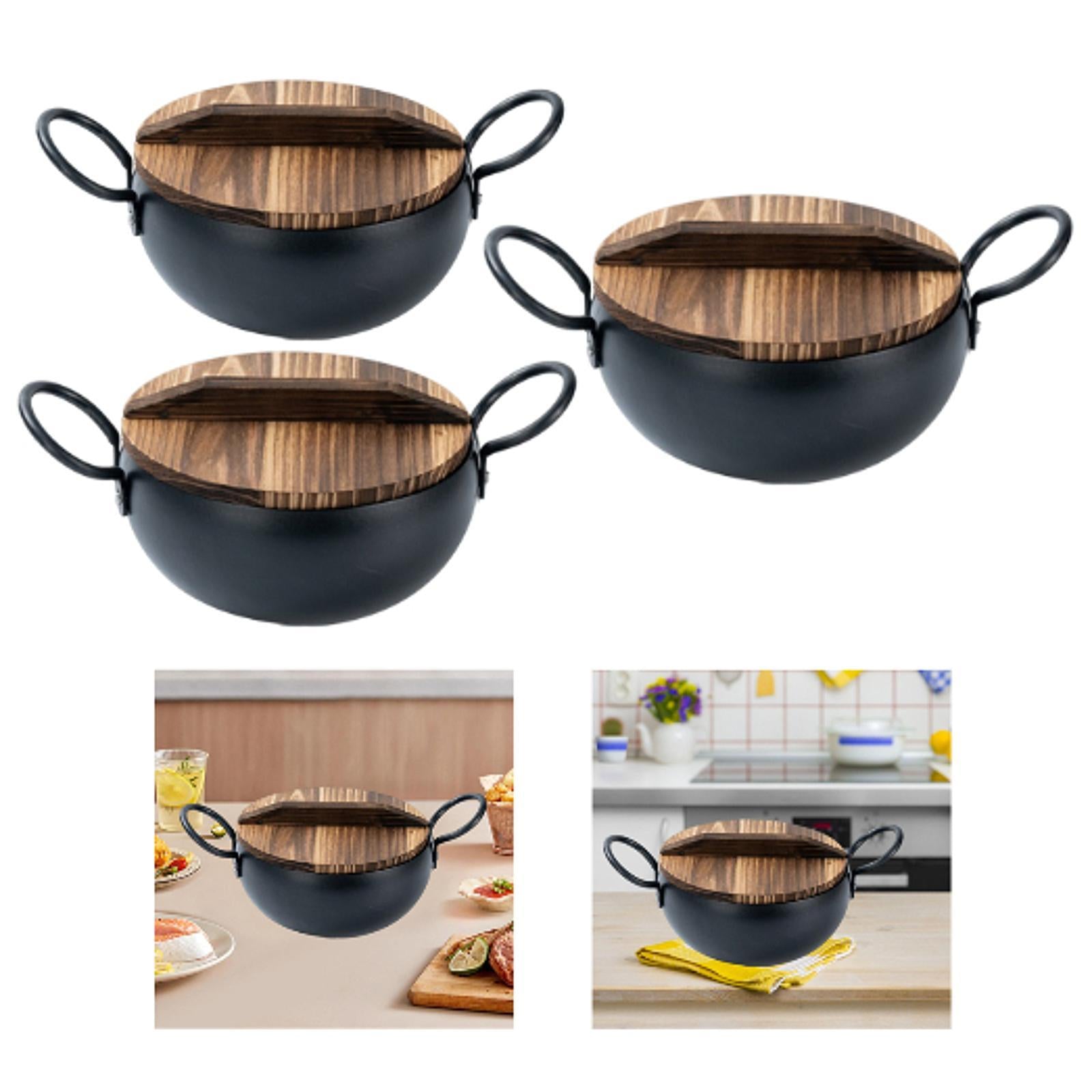 Iron Pot Easy to Clean Modern with Wood Lid for Vegetable Kitchen Stew Mouth Diameter 26cm