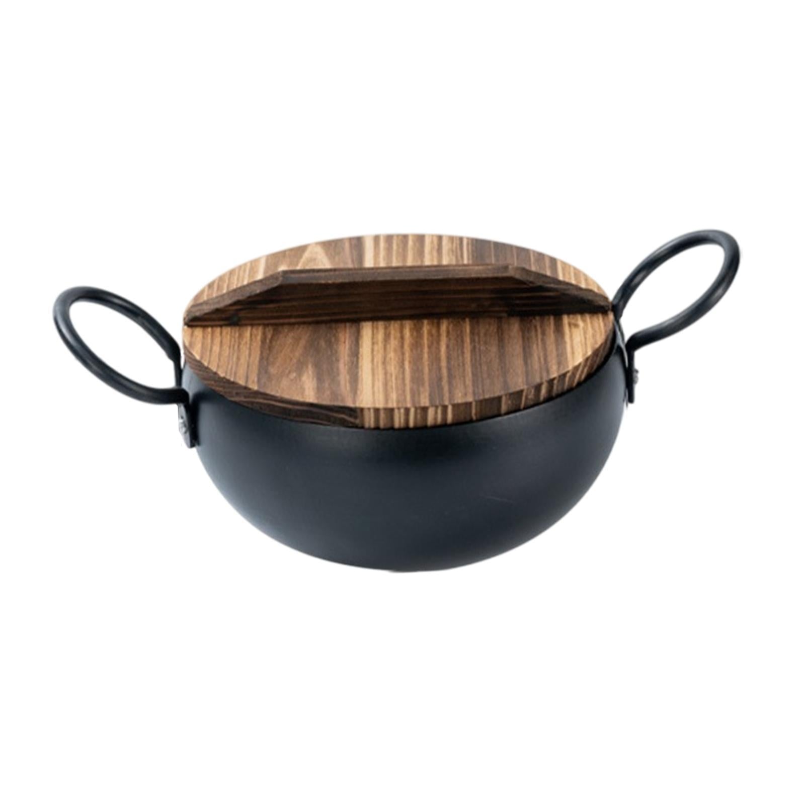 Iron Pot Easy to Clean Modern with Wood Lid for Vegetable Kitchen Stew Mouth Diameter 30cm