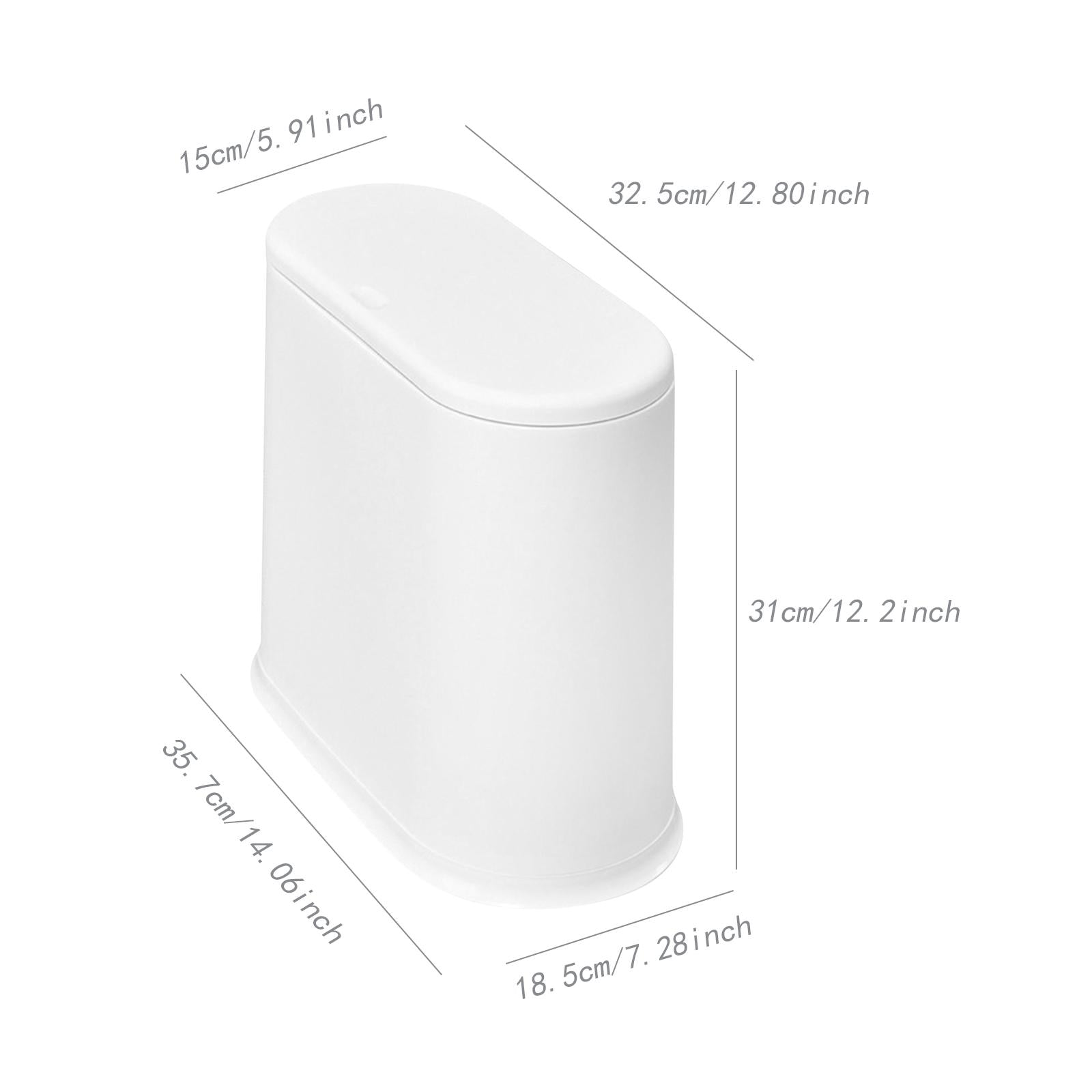 Trash Can with Lid Space Saving Small Press Type Wastebasket for Home Toilet White