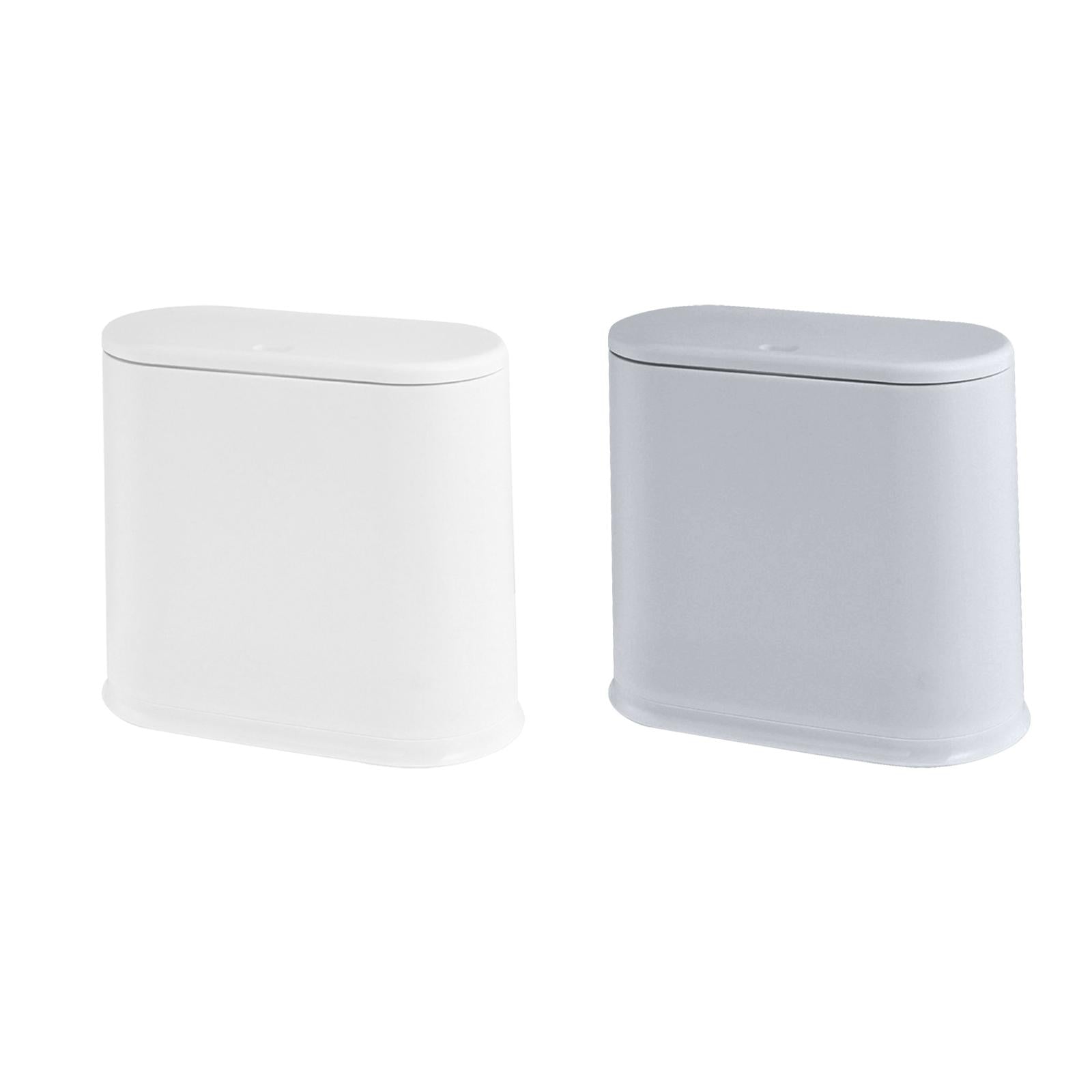 Trash Can with Lid Space Saving Small Press Type Wastebasket for Home Toilet White