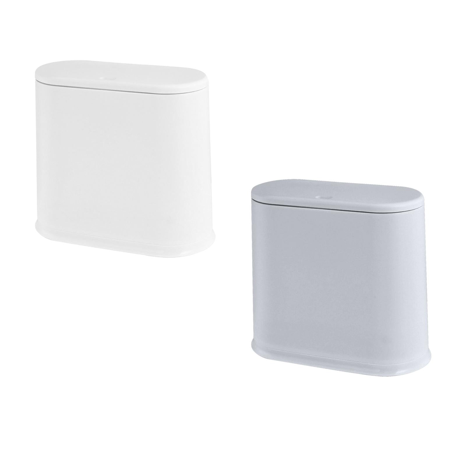 Trash Can with Lid Space Saving Small Press Type Wastebasket for Home Toilet White