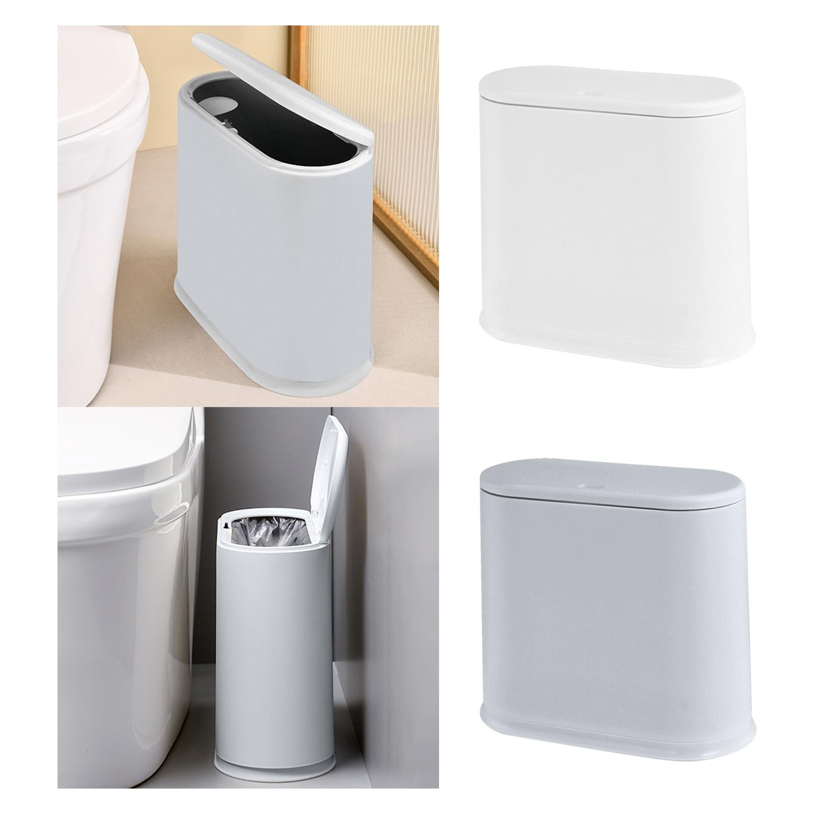 Trash Can with Lid Space Saving Small Press Type Wastebasket for Home Toilet White