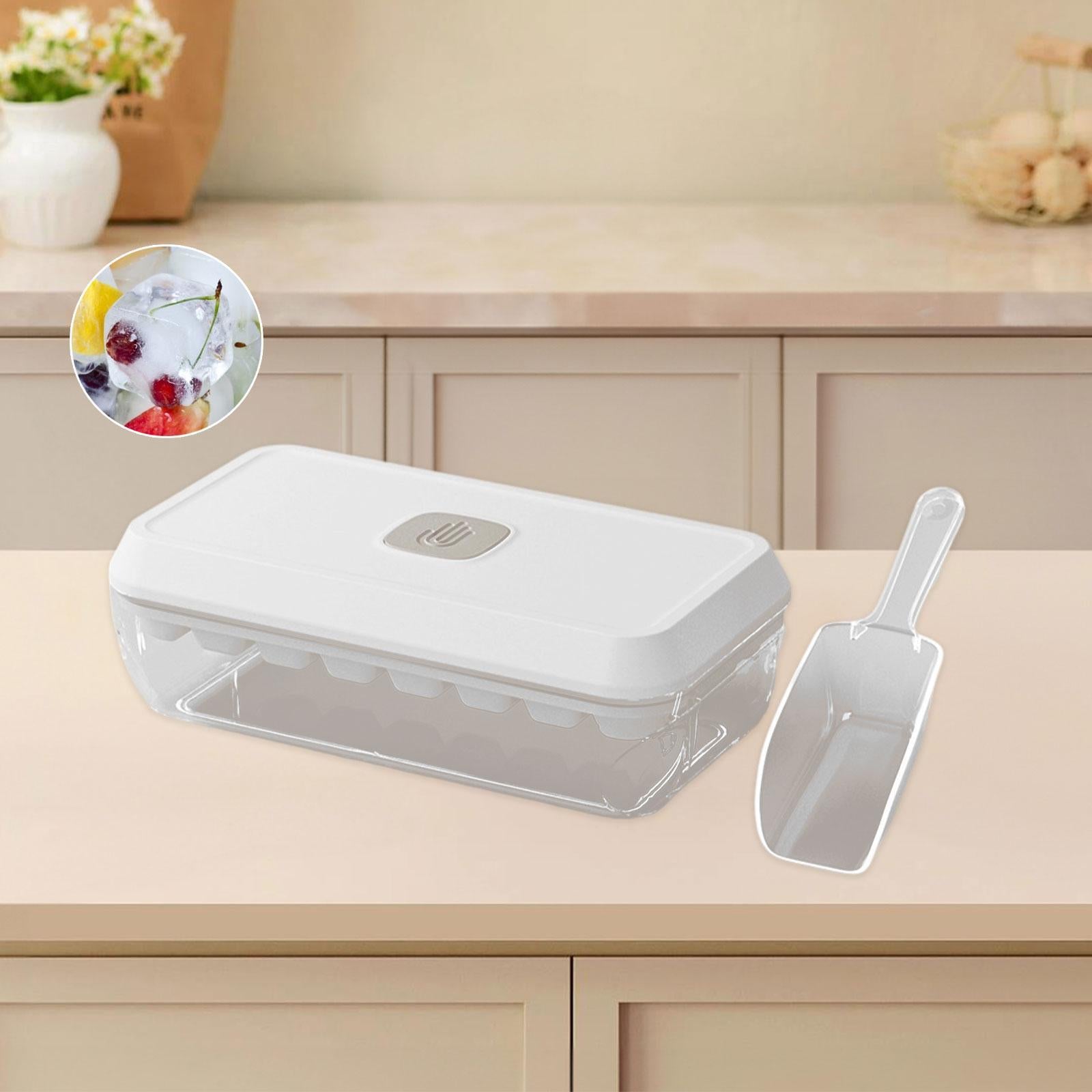 Ice Cube Tray with Lid and Bin Sleek Storage Box for Chocolate Beverage Dorm 32 Grids
