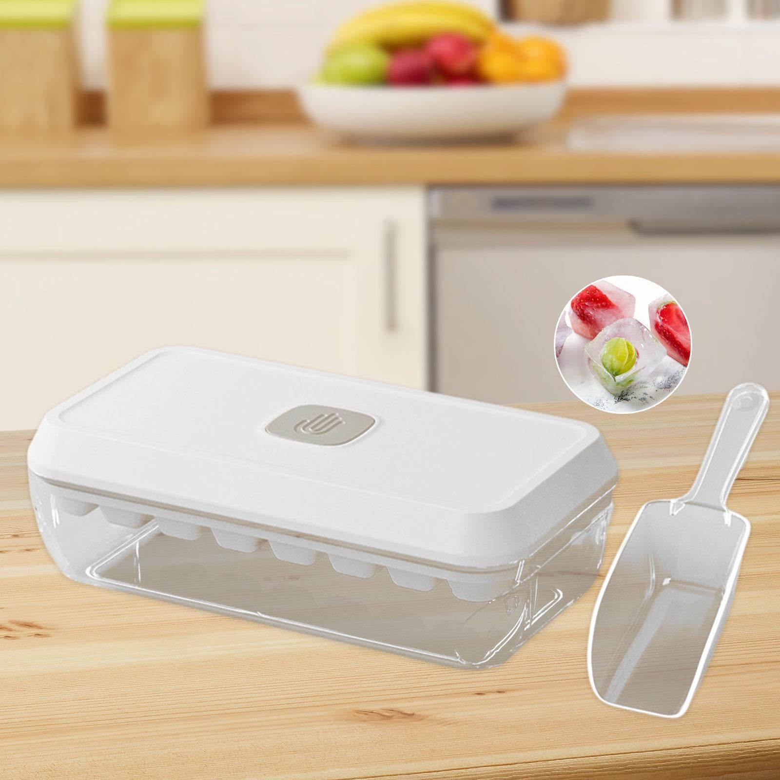 Ice Cube Tray with Lid and Bin Sleek Storage Box for Chocolate Beverage Dorm 32 Grids
