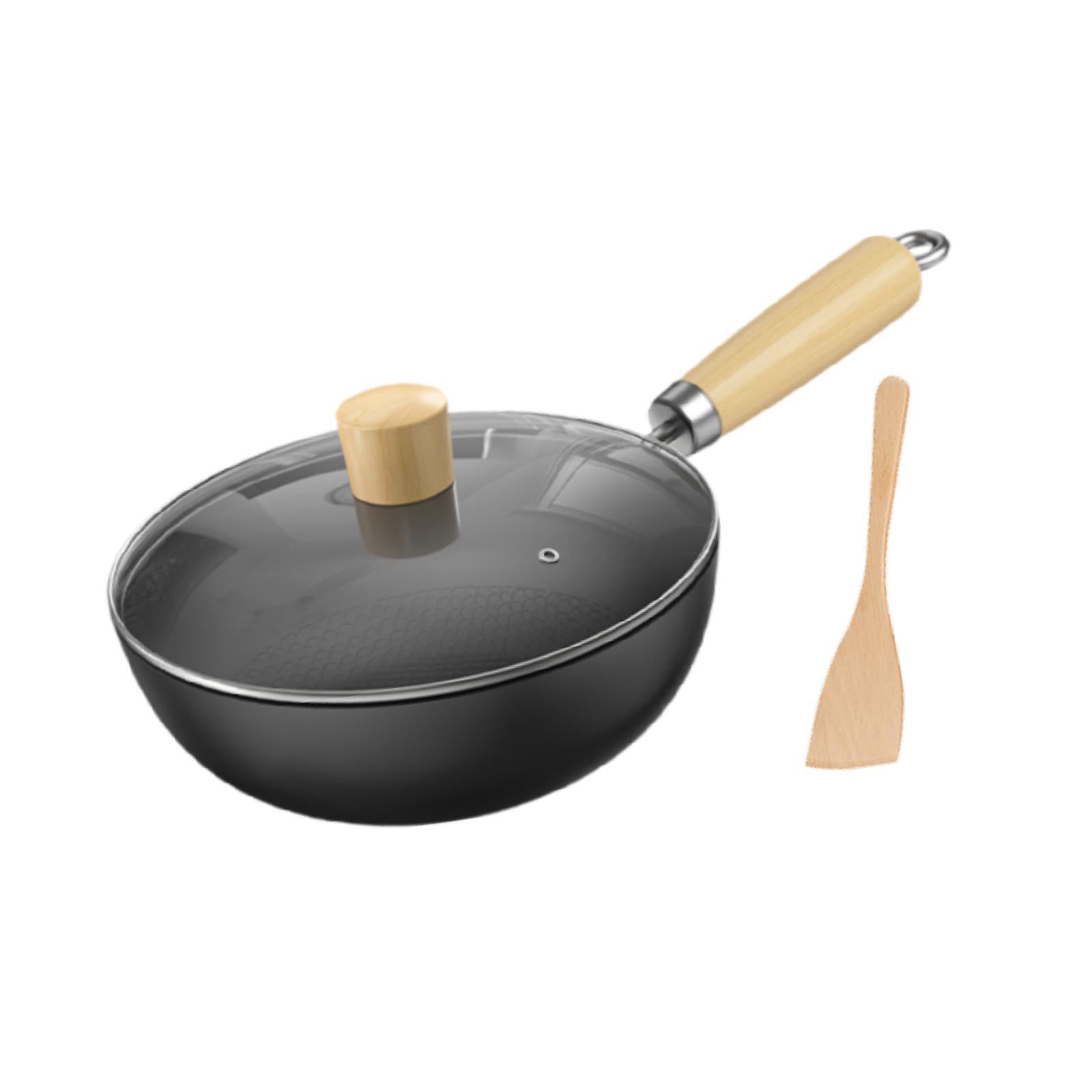 Wok Pan Cookware 7'' for Induction Cooker Chinese Wok for Home Cooking With Lid