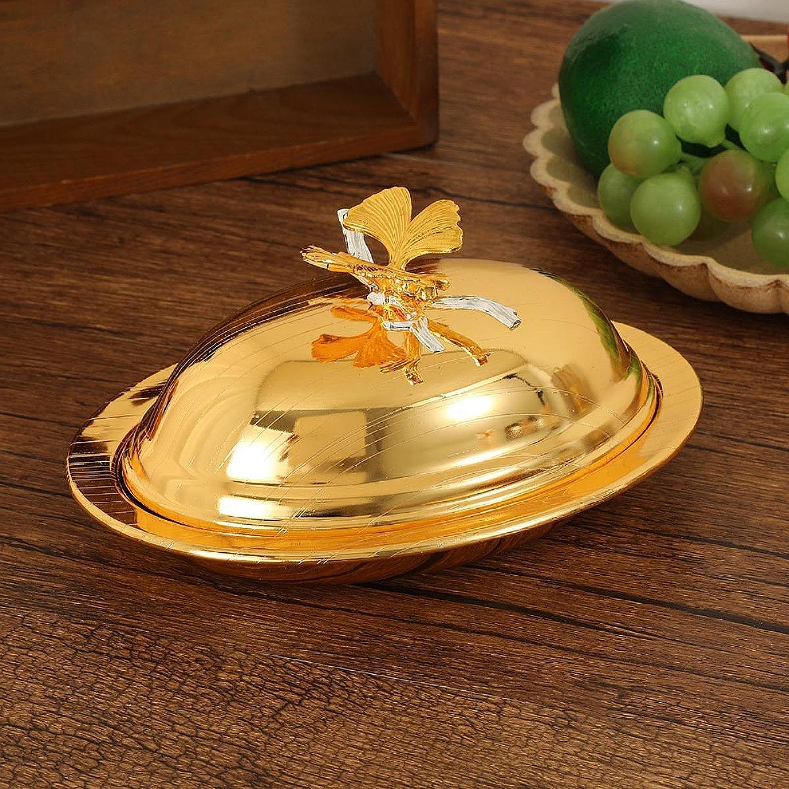 Snack Plate Multifunctional Platter Serving Tray for Hotels Home Dining Room Golden