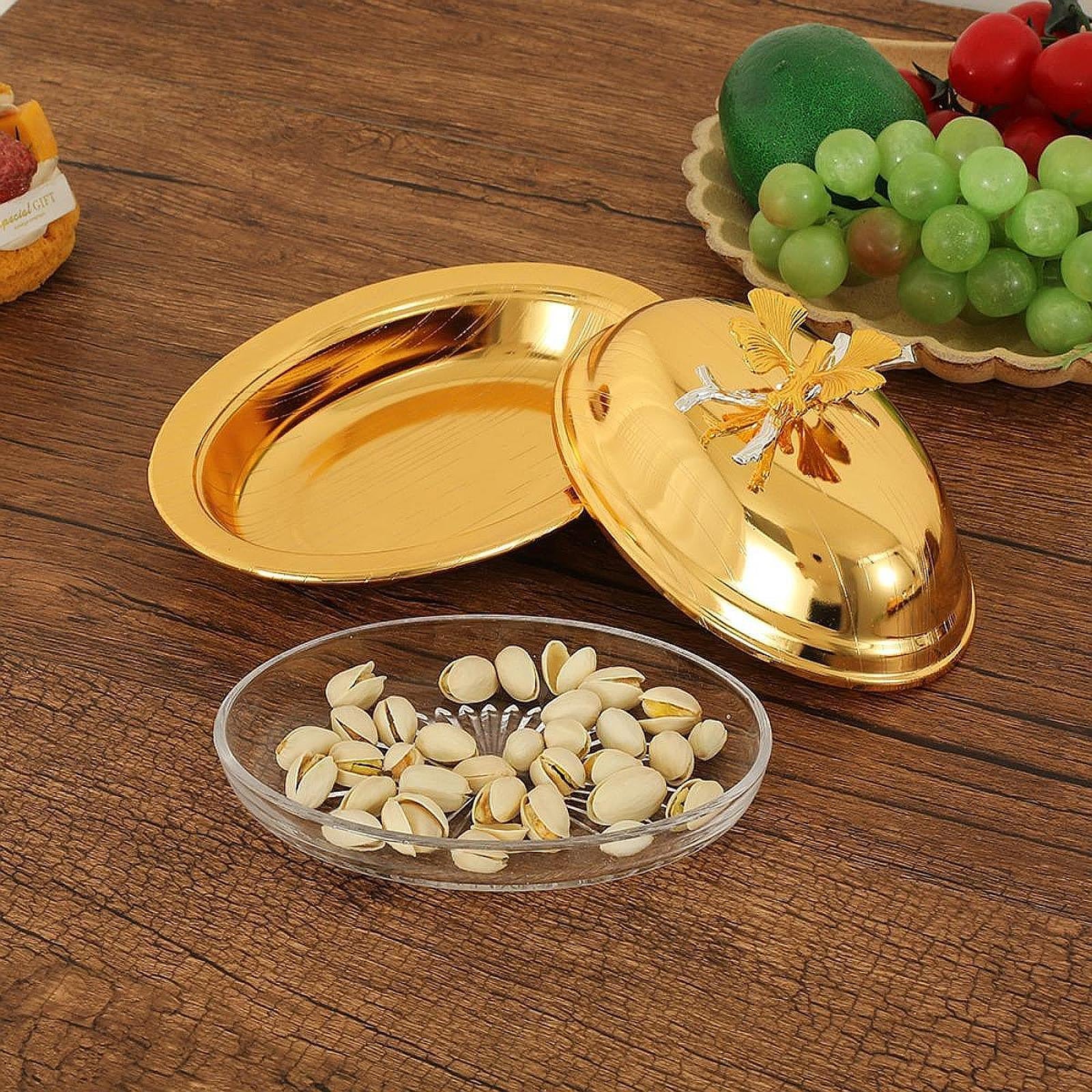 Snack Plate Multifunctional Platter Serving Tray for Hotels Home Dining Room Golden
