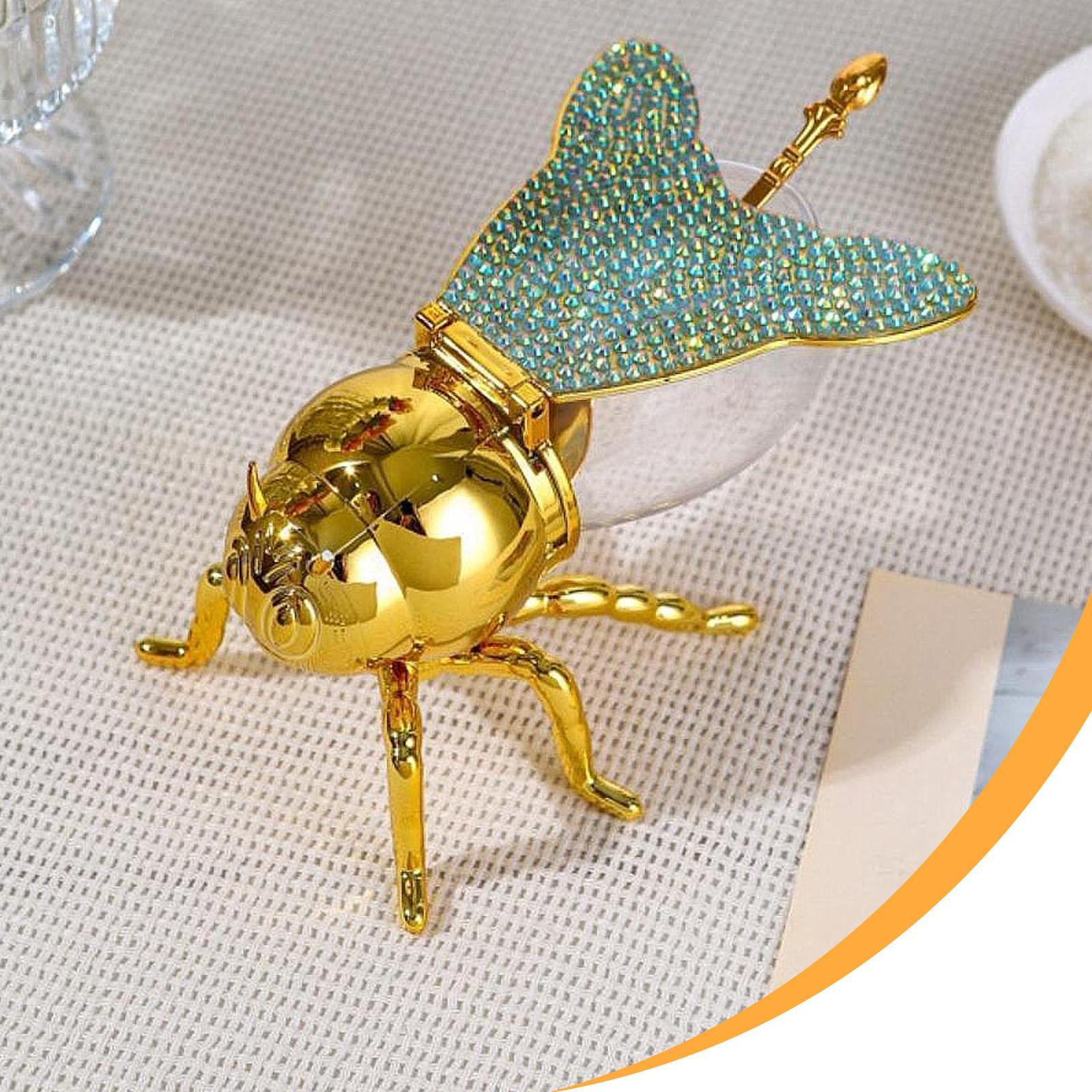 Bee Honey Pot Figurine Ornament Modern Spice Pot for Kitchen Festive Parties Gold and Green