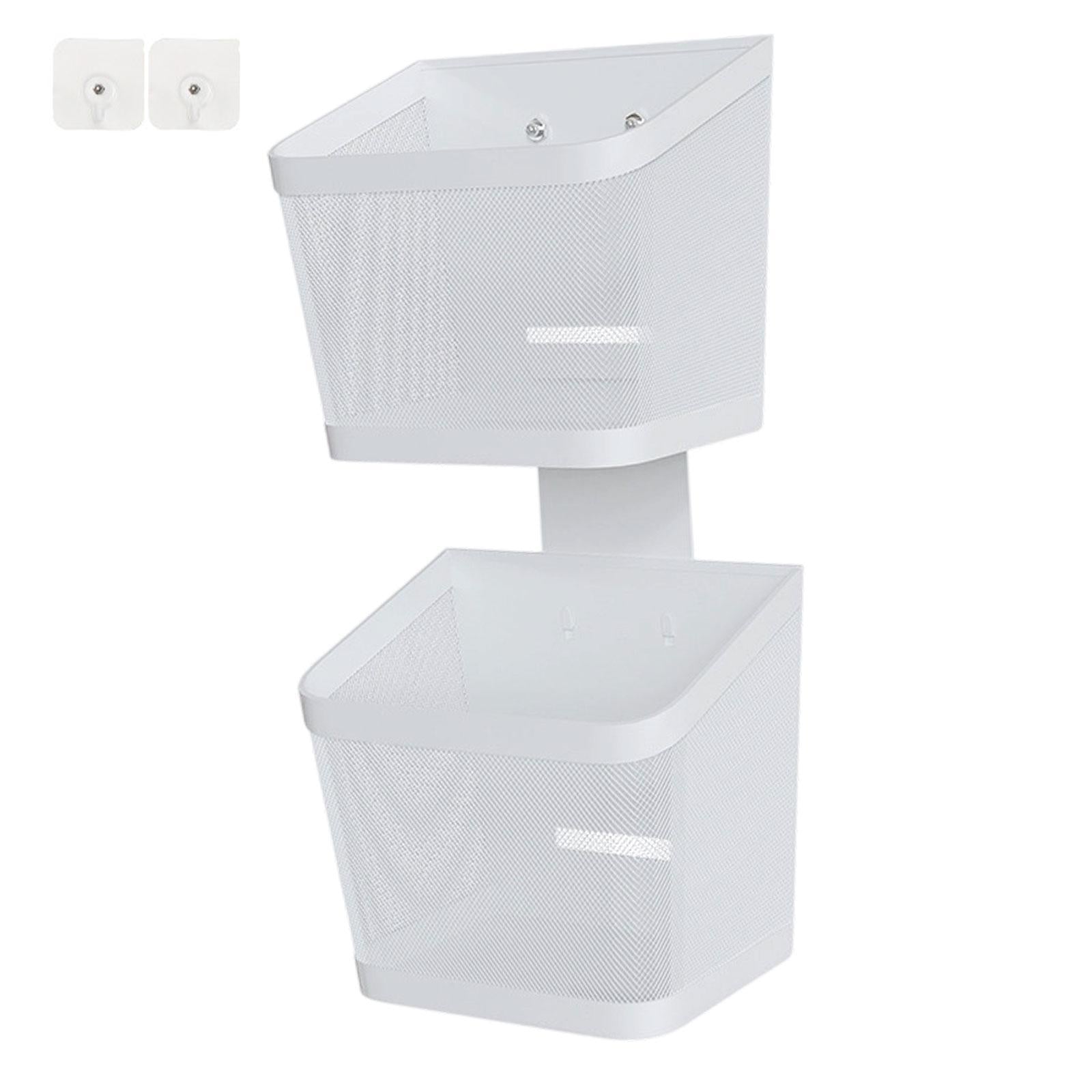 Hanging Wall Basket Minimalist Garlic Keeper for Bathroom Kitchen Restaurant Double Layer White