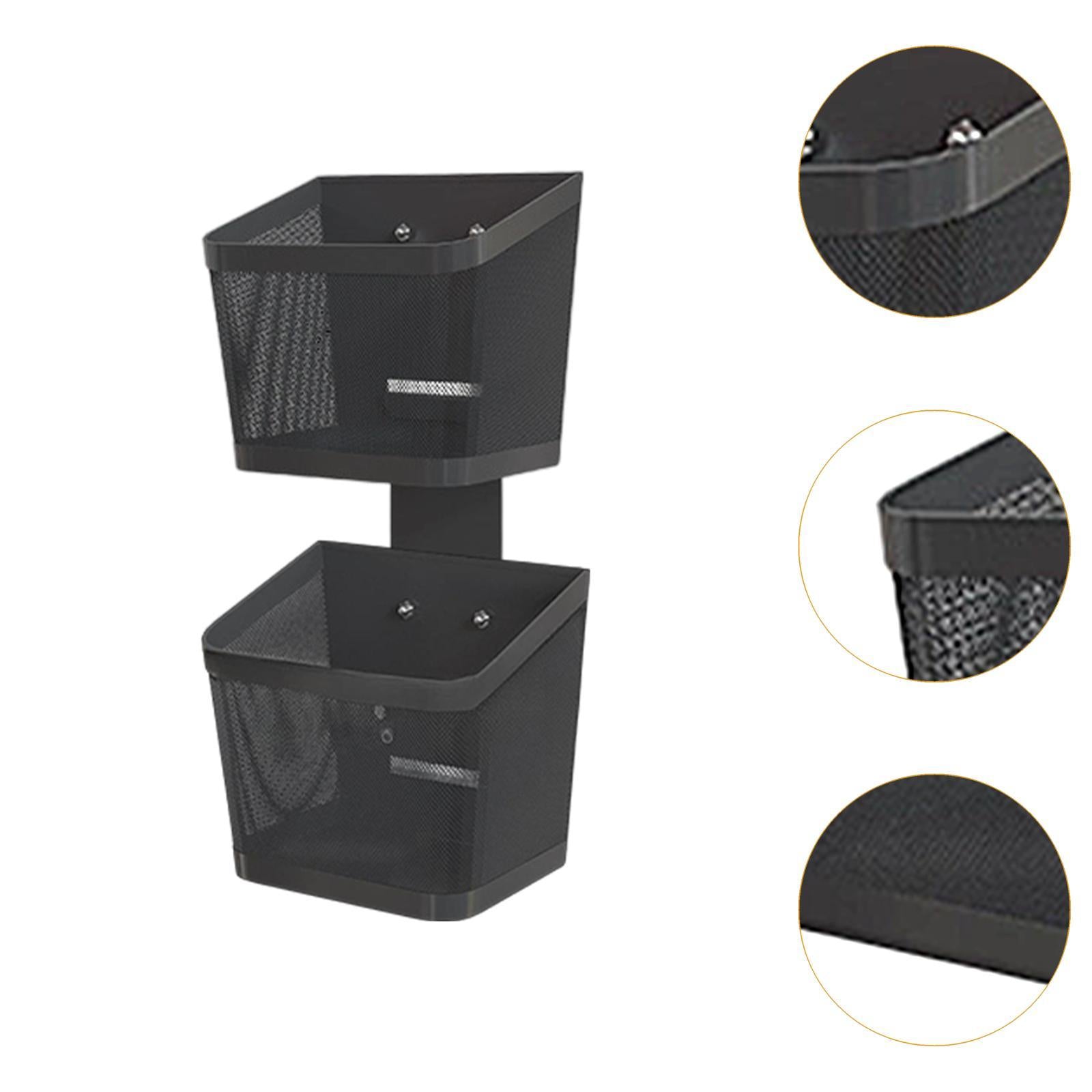 Hanging Wall Basket Minimalist Garlic Keeper for Bathroom Kitchen Restaurant Double Layer Black