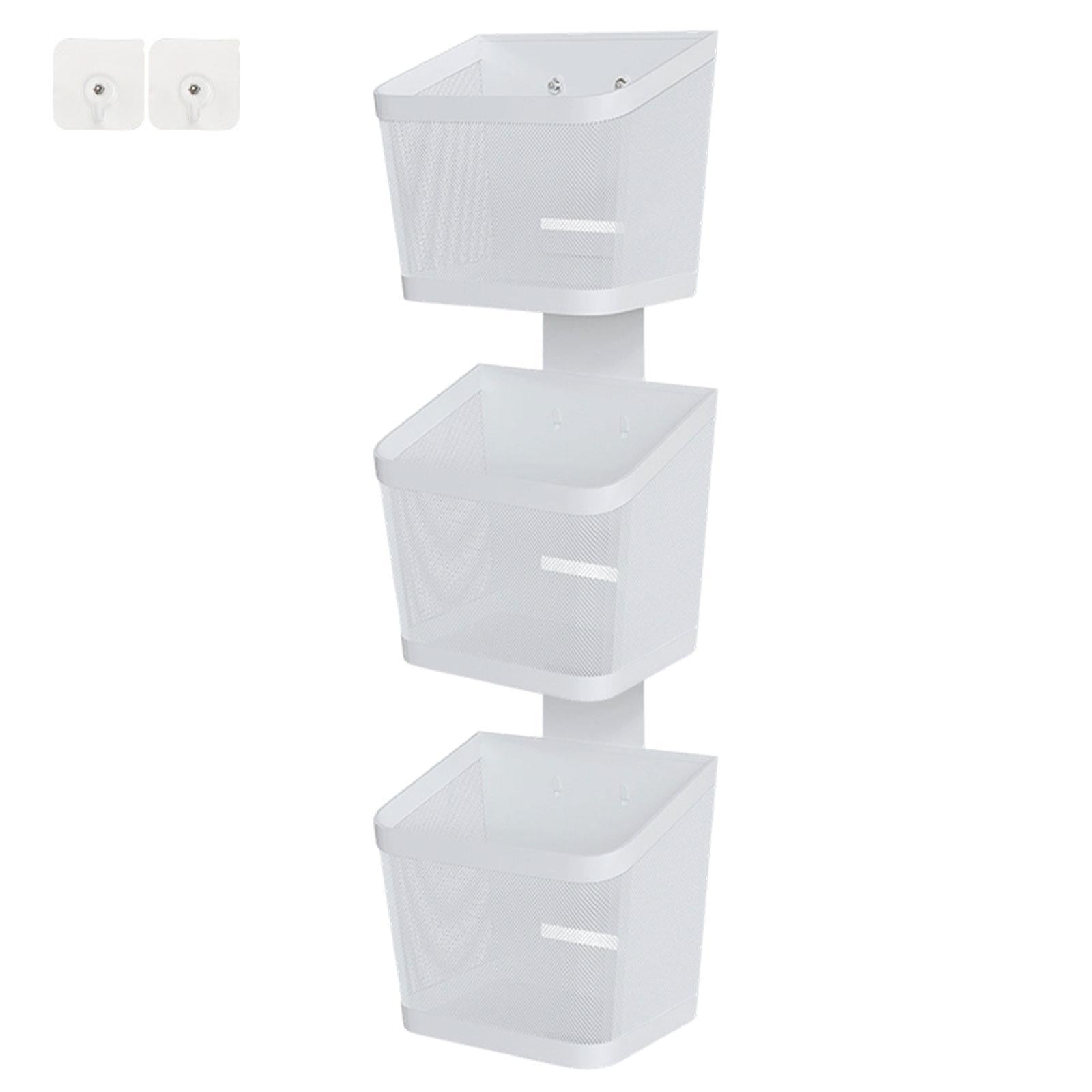Hanging Wall Basket Minimalist Garlic Keeper for Bathroom Kitchen Restaurant Three Layer White