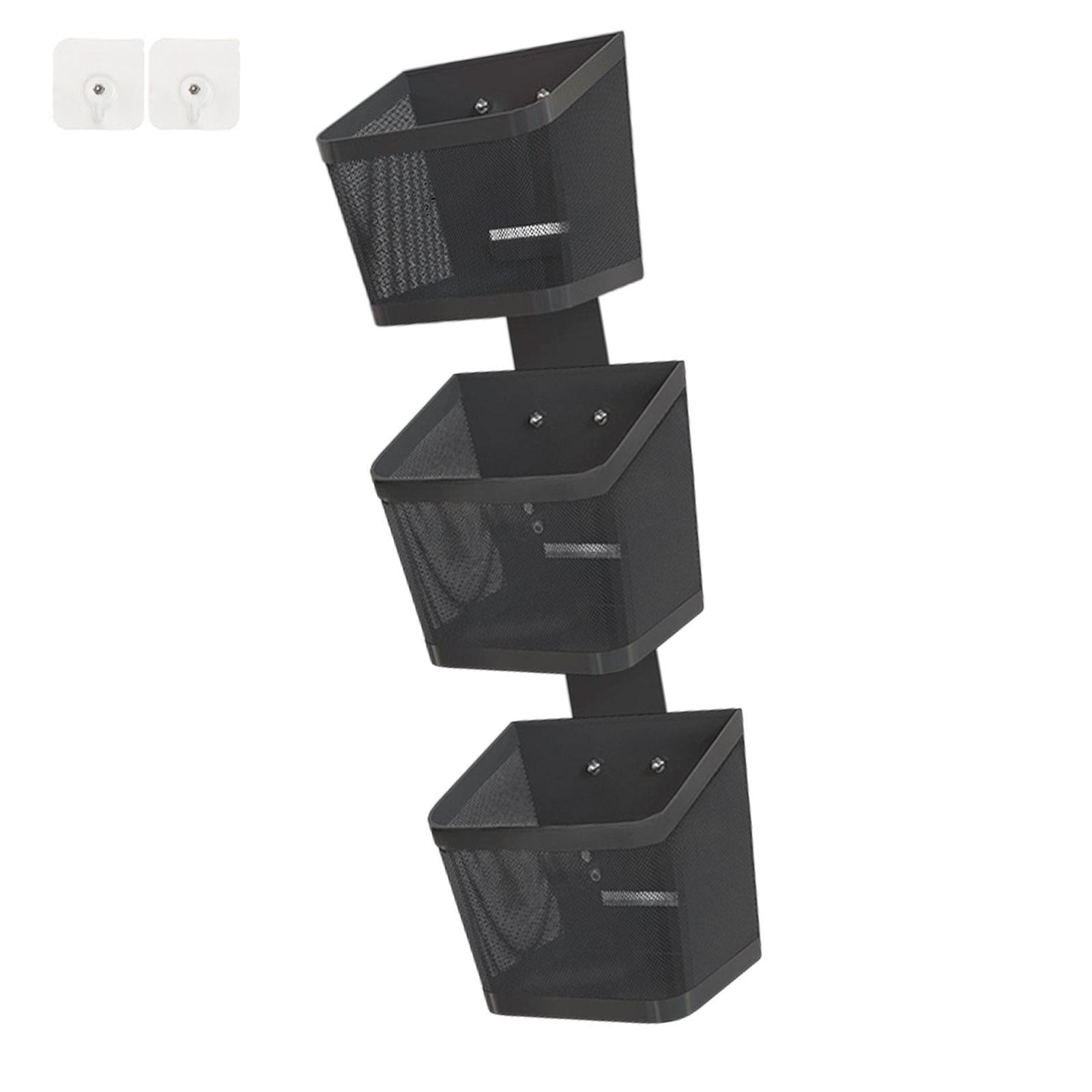 Hanging Wall Basket Minimalist Garlic Keeper for Bathroom Kitchen Restaurant Three Layer Black