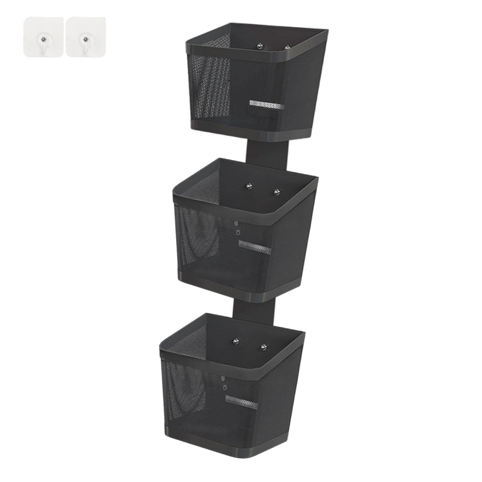 Hanging Wall Basket Minimalist Garlic Keeper for Bathroom Kitchen Restaurant Three Layer Black