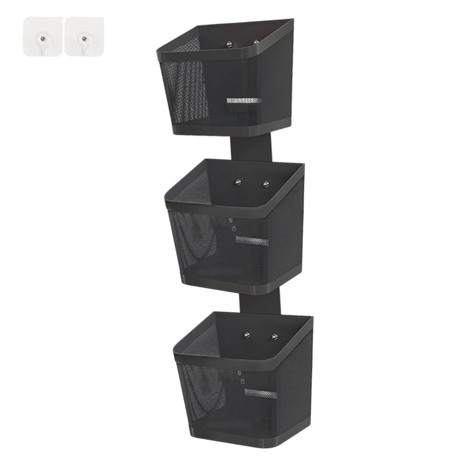Hanging Wall Basket Minimalist Garlic Keeper for Bathroom Kitchen Restaurant Three Layer Black