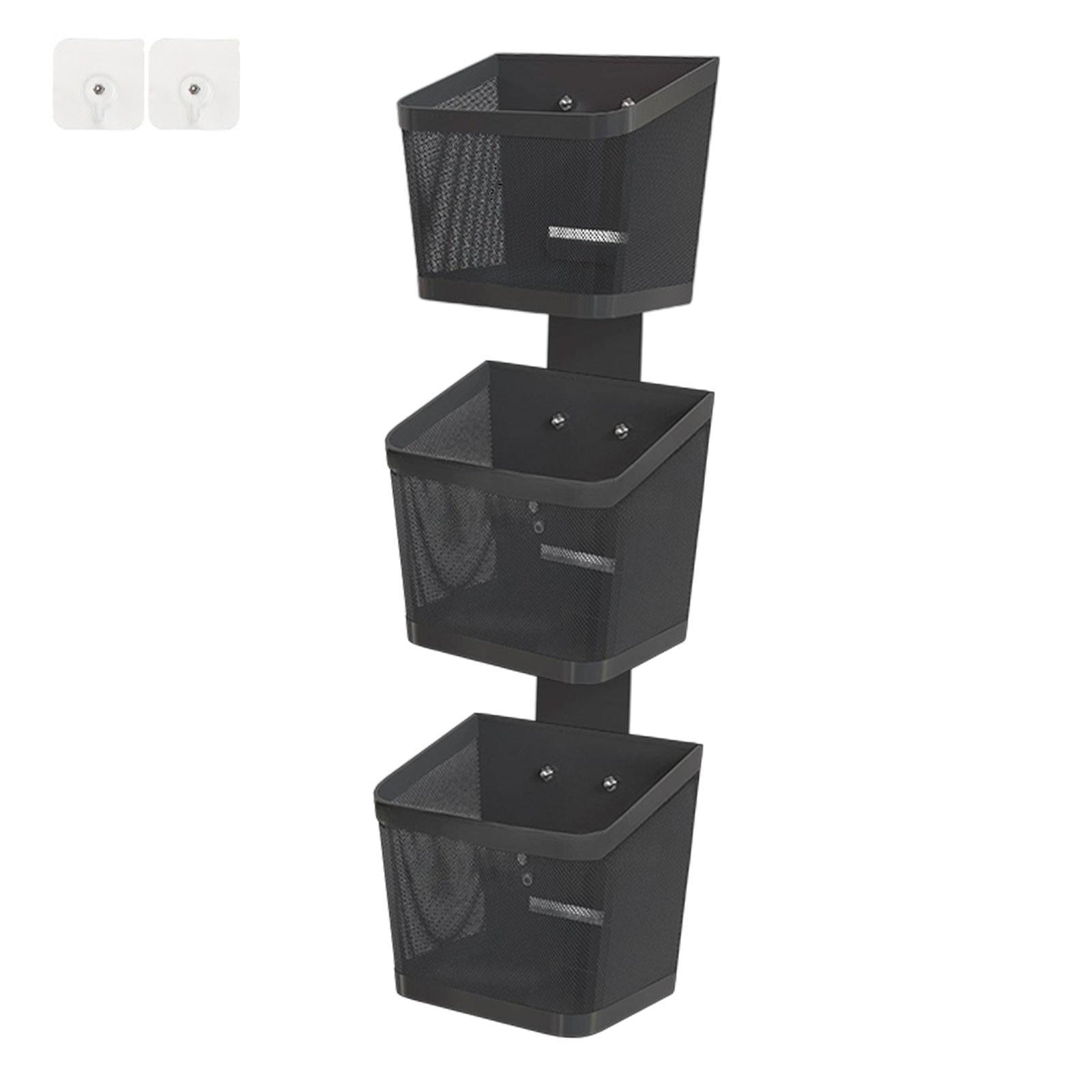 Hanging Wall Basket Minimalist Garlic Keeper for Bathroom Kitchen Restaurant Three Layer Black