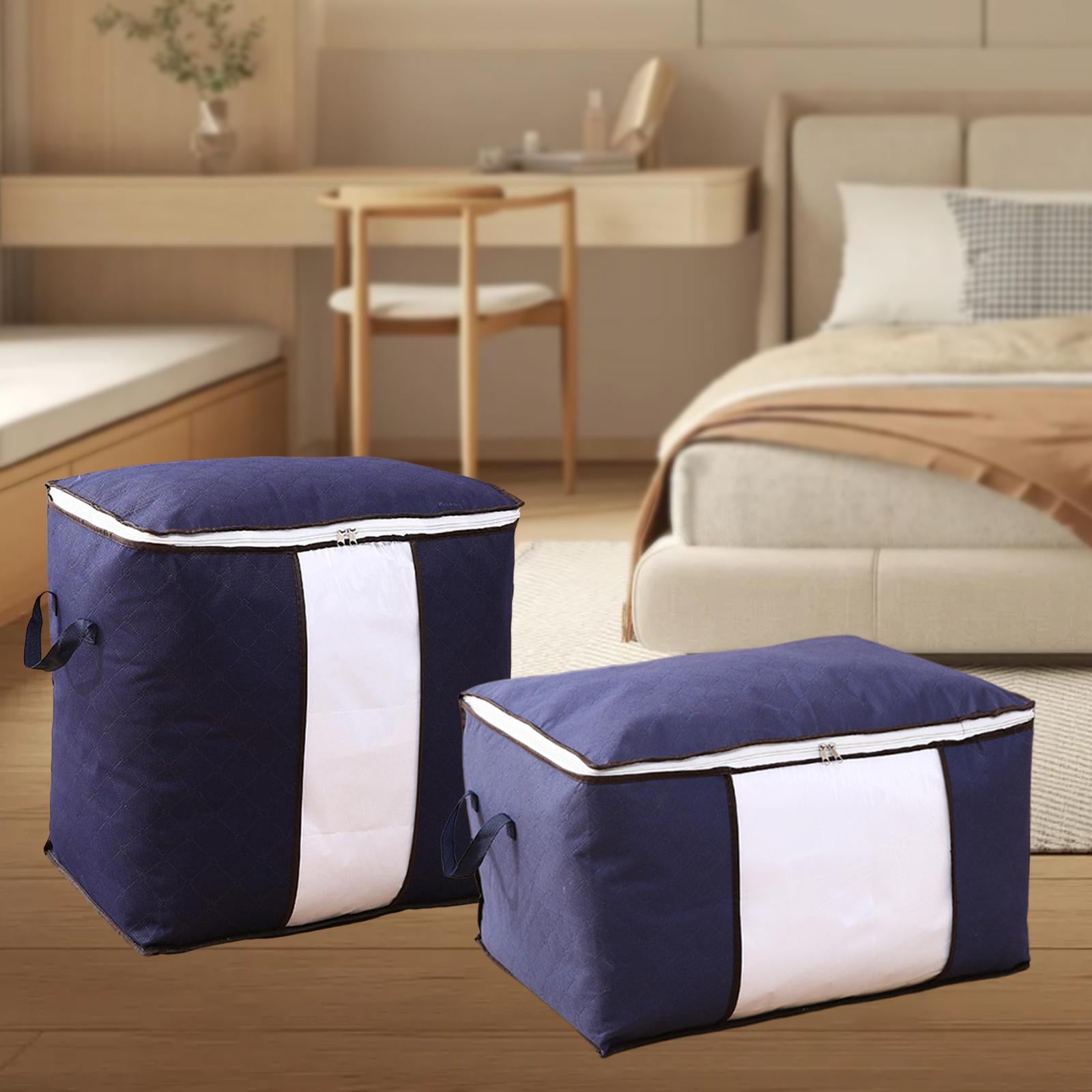 2Pcs Quilt Storage Bags with Zippers for Toys Bedding Accessories Bed Sheets Navy