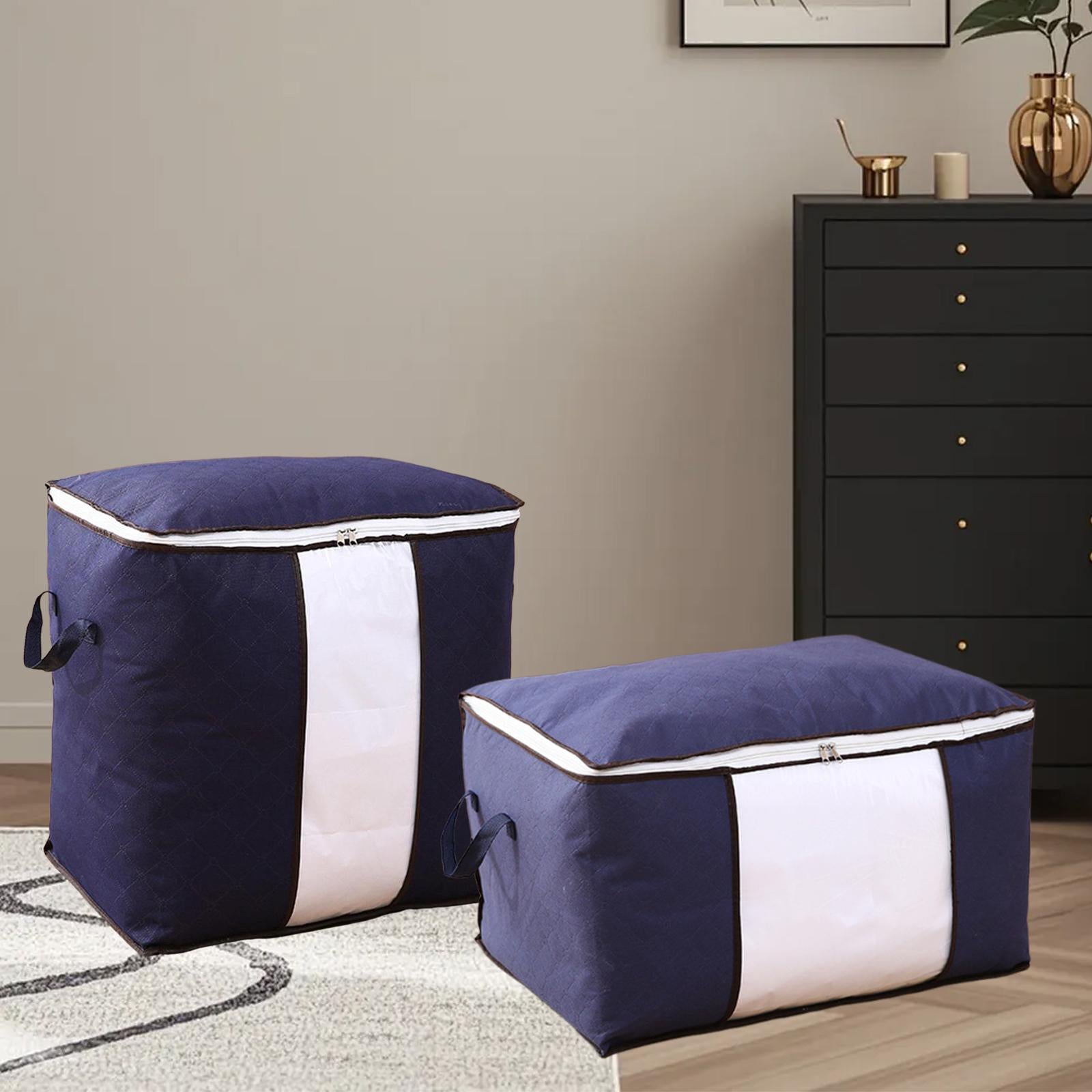 2Pcs Quilt Storage Bags with Zippers for Toys Bedding Accessories Bed Sheets Navy