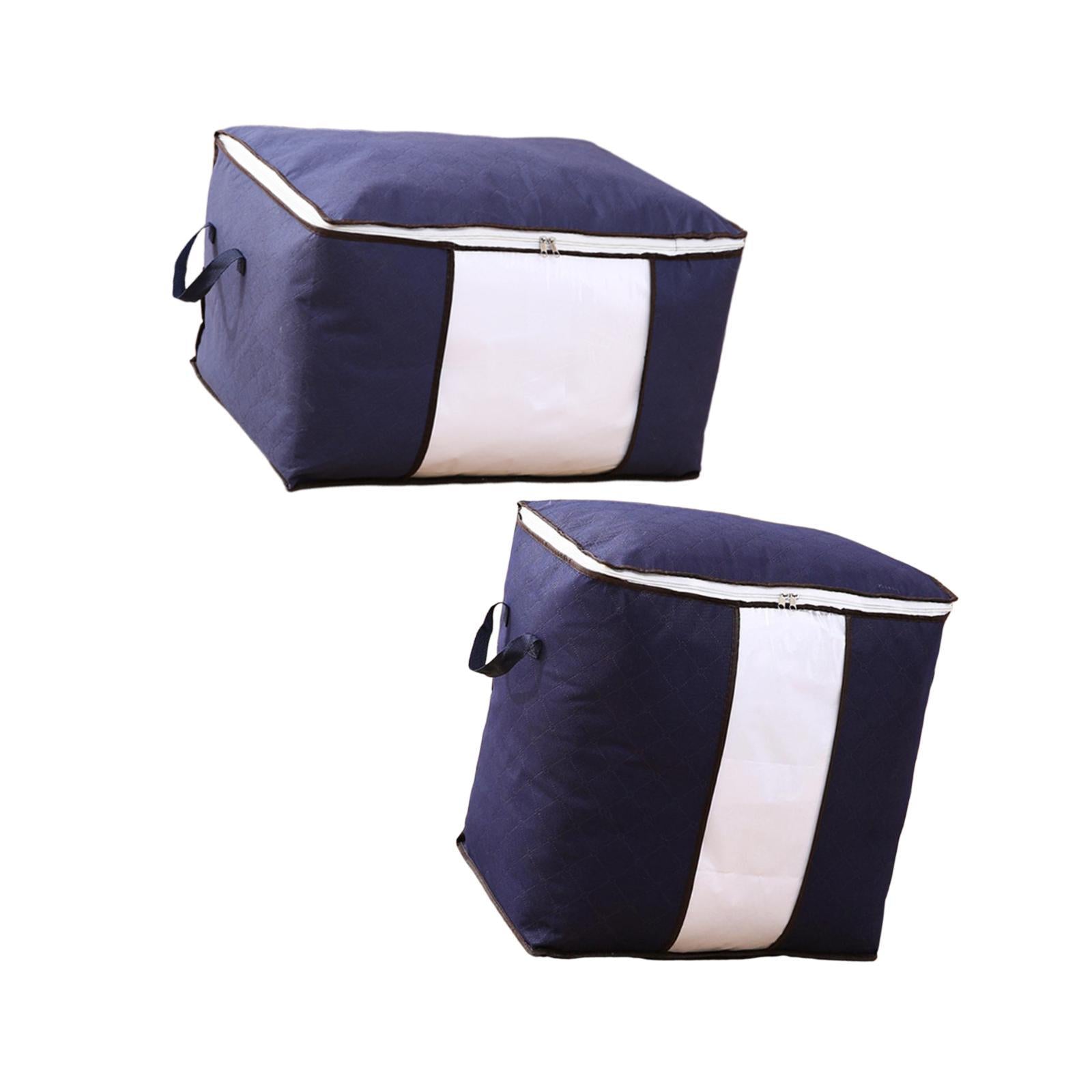 2Pcs Quilt Storage Bags with Zippers for Toys Bedding Accessories Bed Sheets Navy