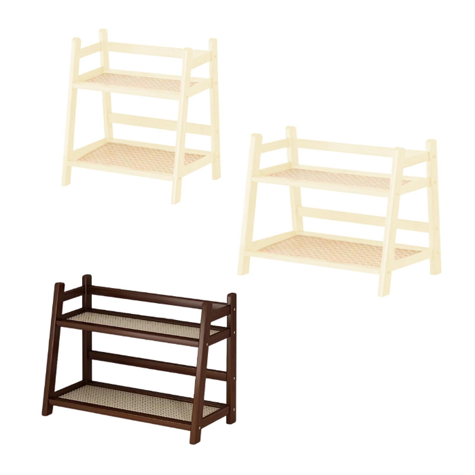 Bamboo Double Layer Rack Mug Holder Desk Storage Shelf for Hotel Dining Room M Brown