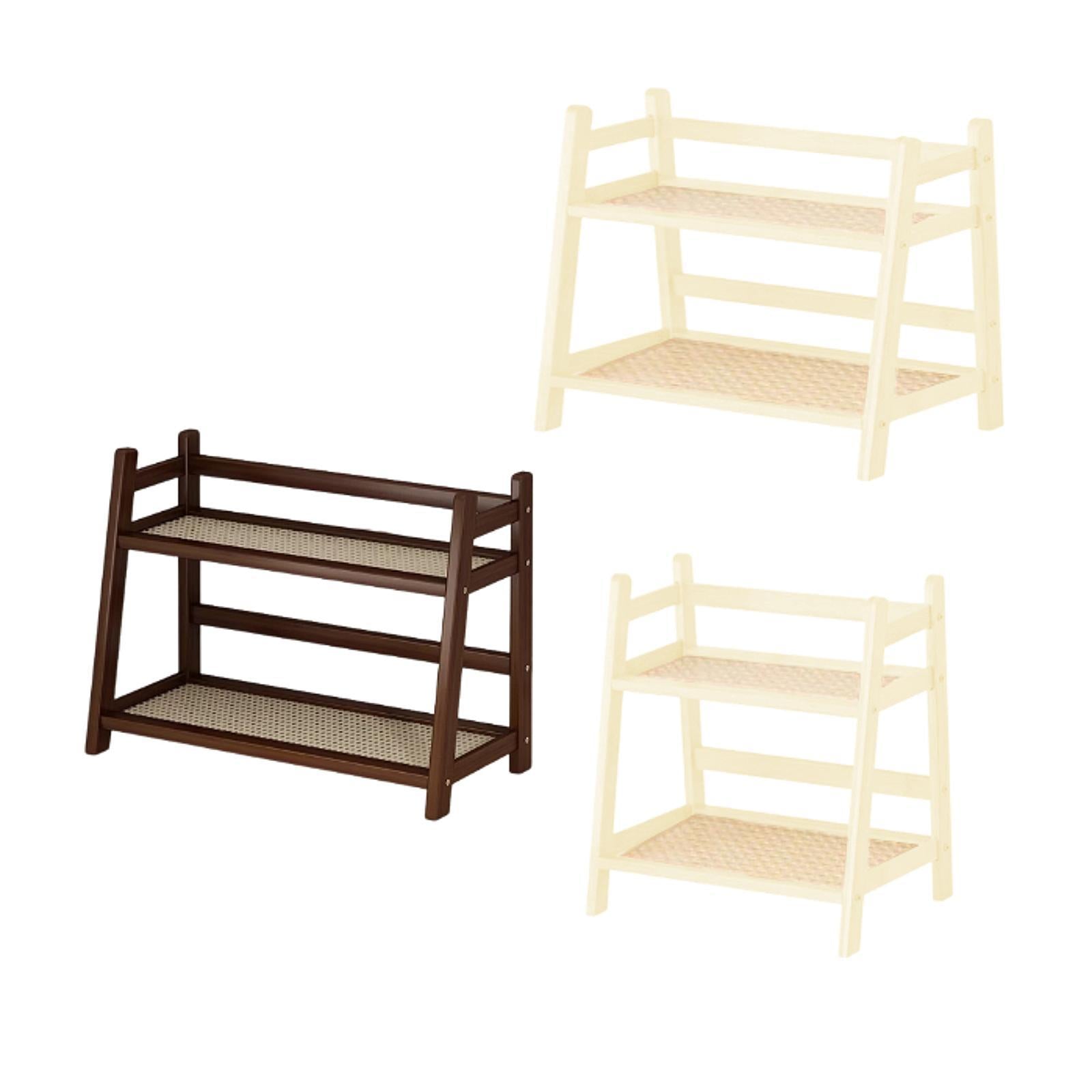 Bamboo Double Layer Rack Mug Holder Desk Storage Shelf for Hotel Dining Room M Brown