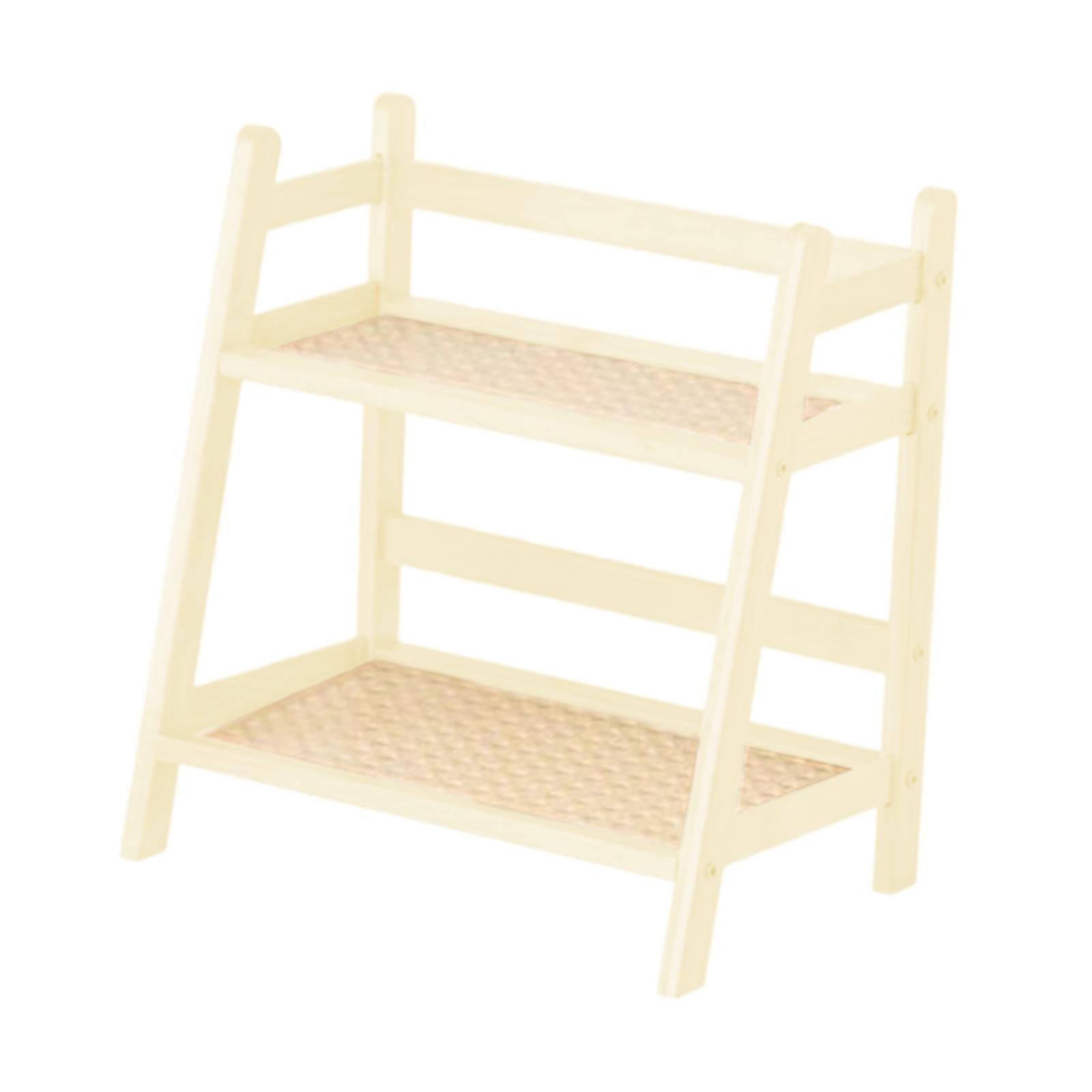 Bamboo Double Layer Rack Mug Holder Desk Storage Shelf for Hotel Dining Room S White